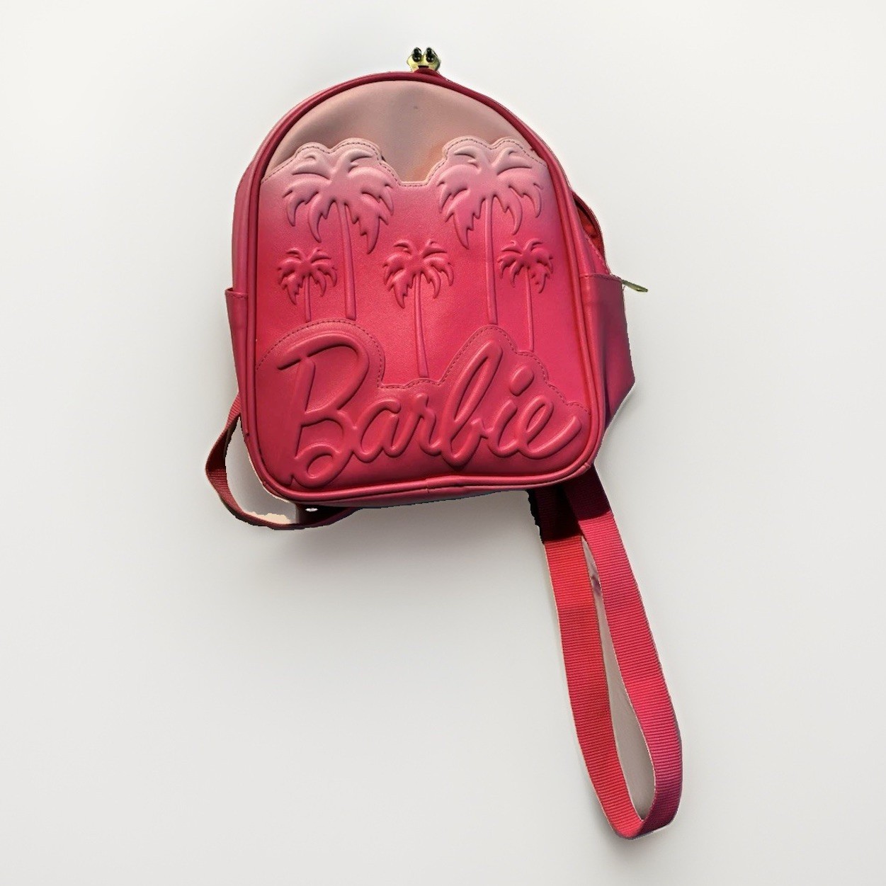 2025 Barbie Pink Ombre Palm Tree Mini Backpack Mattel Faux Leather Bag
