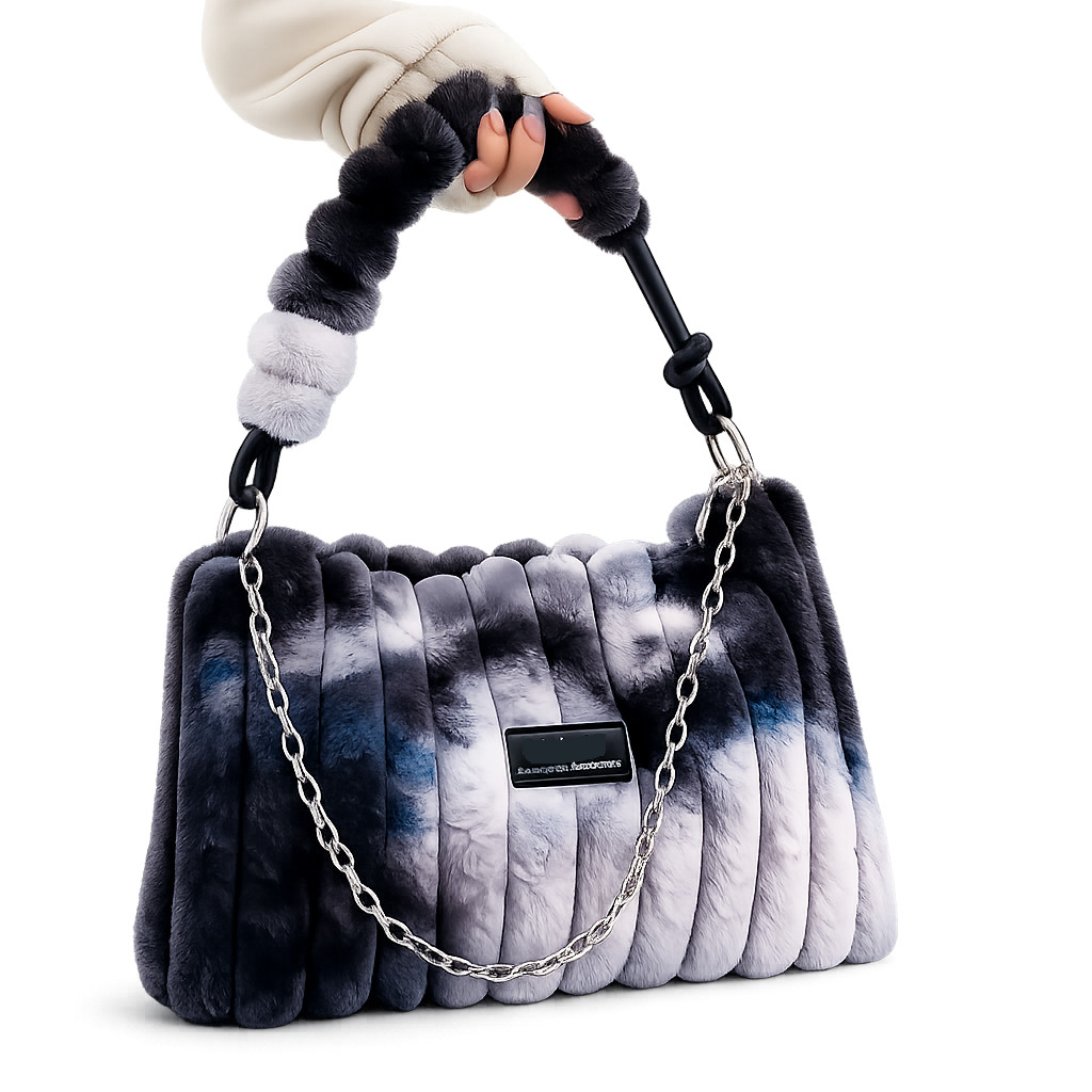 Fluffy Tie-Dye Plush Handbag Women Faux Fur Square Tote Bag Chain Strap Medium
