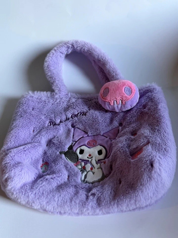 Sanrio Kuromi Purple Top Handle Tote Bag Embroidered Charm Magnetic Lined