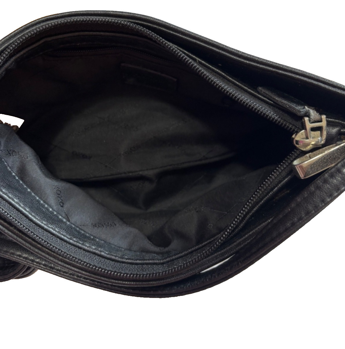 XOXO Black Crossbody Purse W/Brushed Nickel Studs on Both Front Bottom Corners