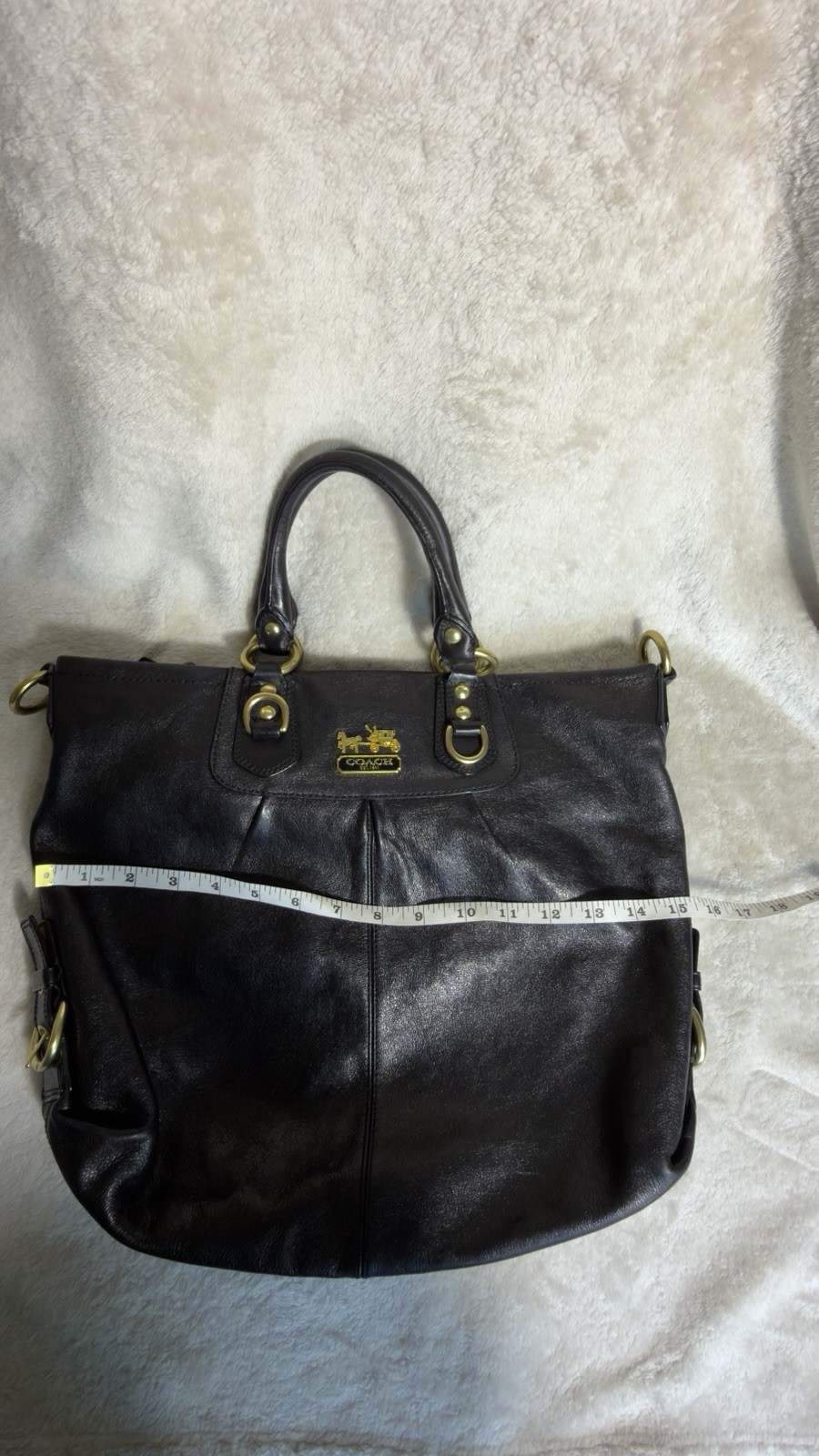 Vintage COACH Madison Julianne Black Leather Satchel Tote Bag 12935 Purple Line