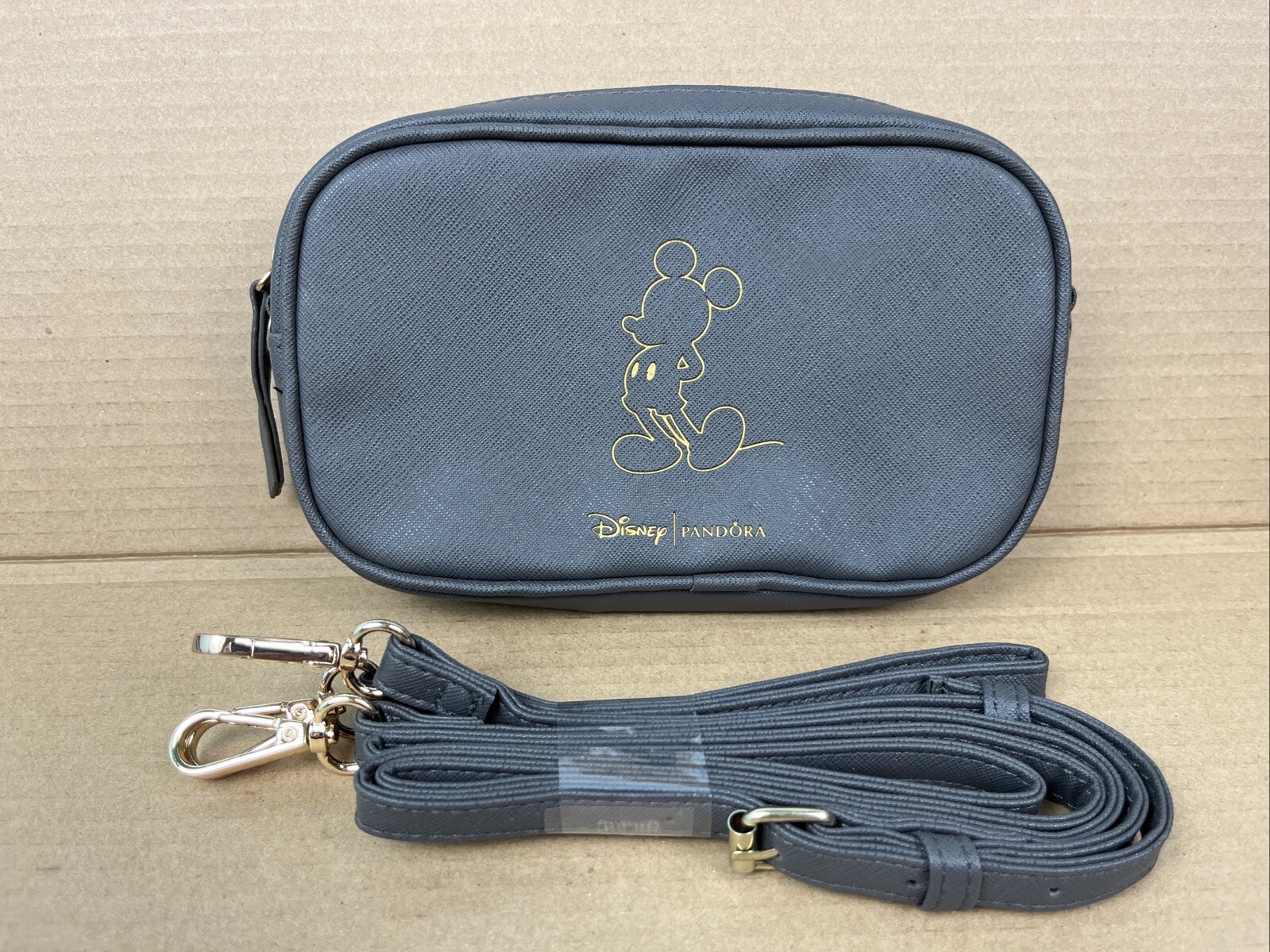 PANDORA Disney Mickey Mouse Dark Grey Crossbody Clutch Bag Wristlet Pouch