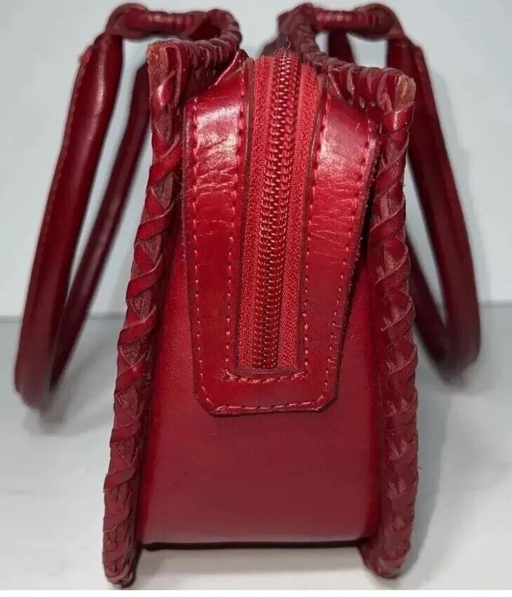 Alexis David Red Tooled Leather Handbag Purse Large Whipstitch Red East West