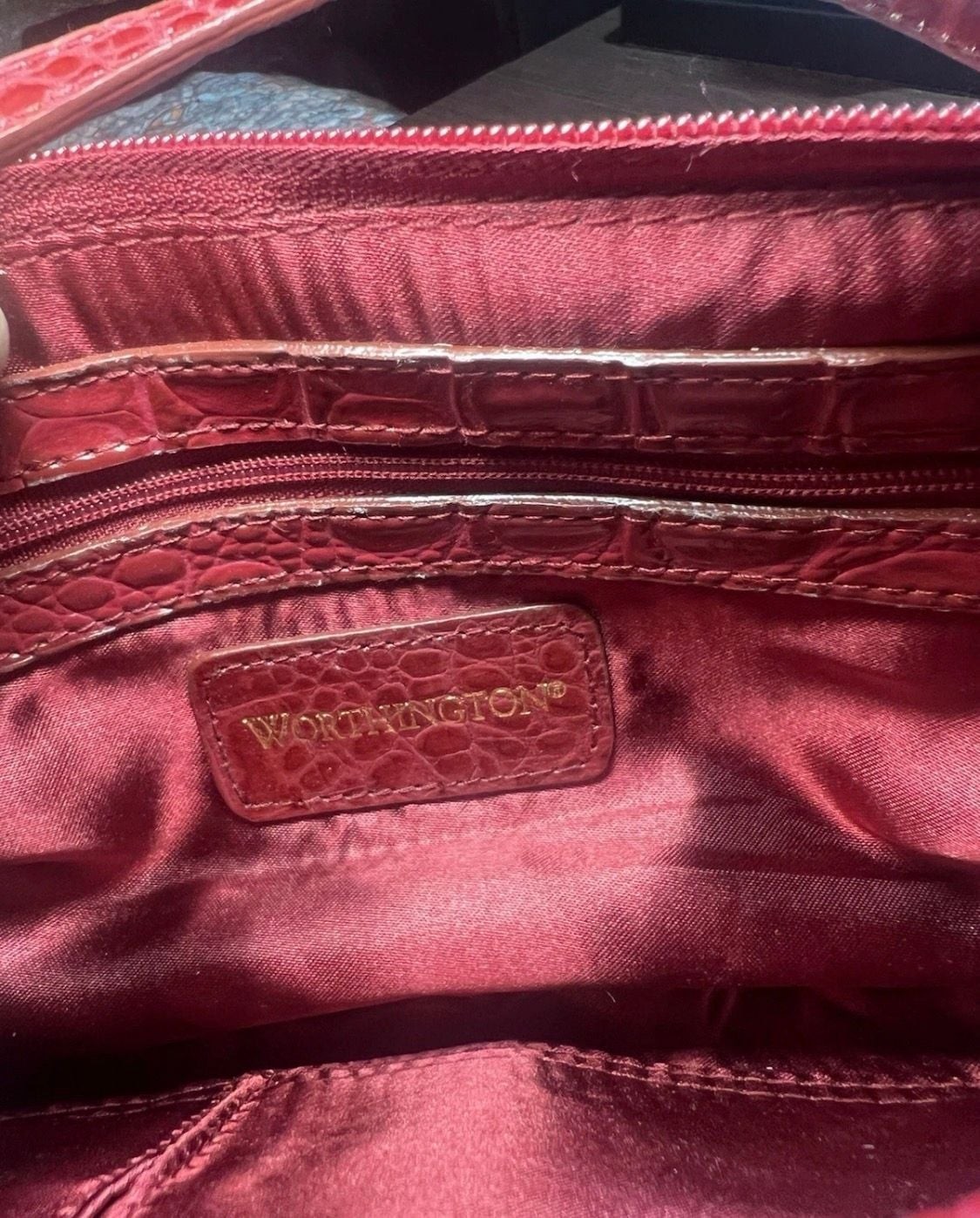 Worthington Red Faux Crocodile Embossed Shoulder Bag