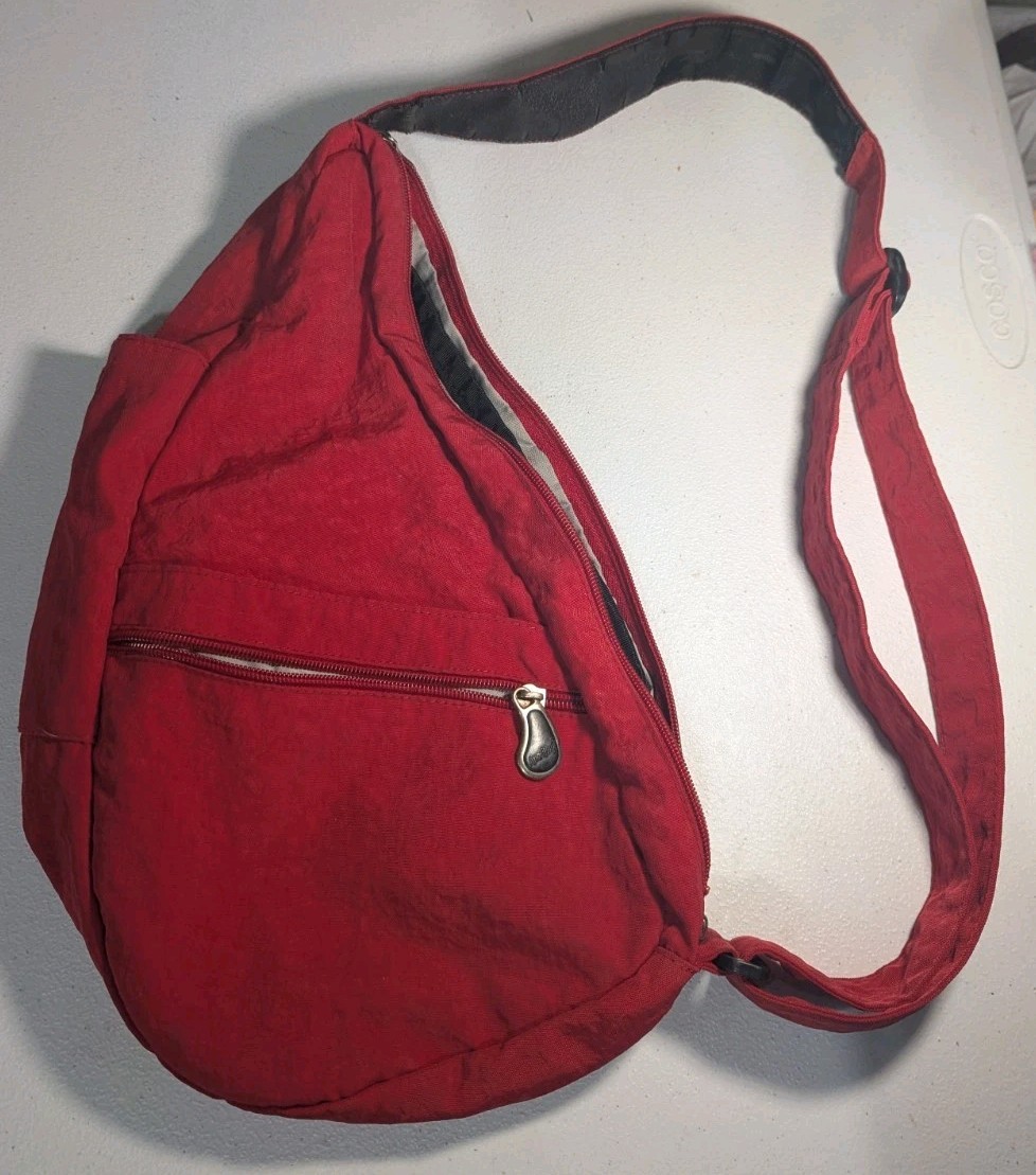 AmeriBag Healthy Back Bag Sling Bag Unisex Solid Red Nylon 17″ Crossbody READ