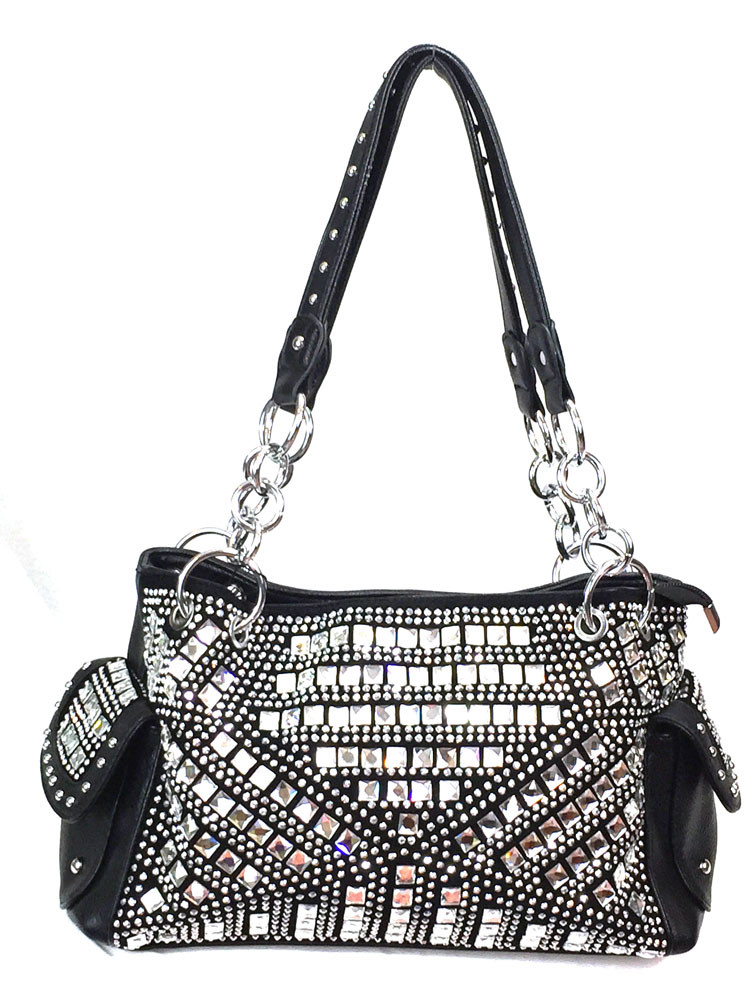 Zzfab Gem Studded Bling Purse Rhinestone Concealed and Carry Purse Black