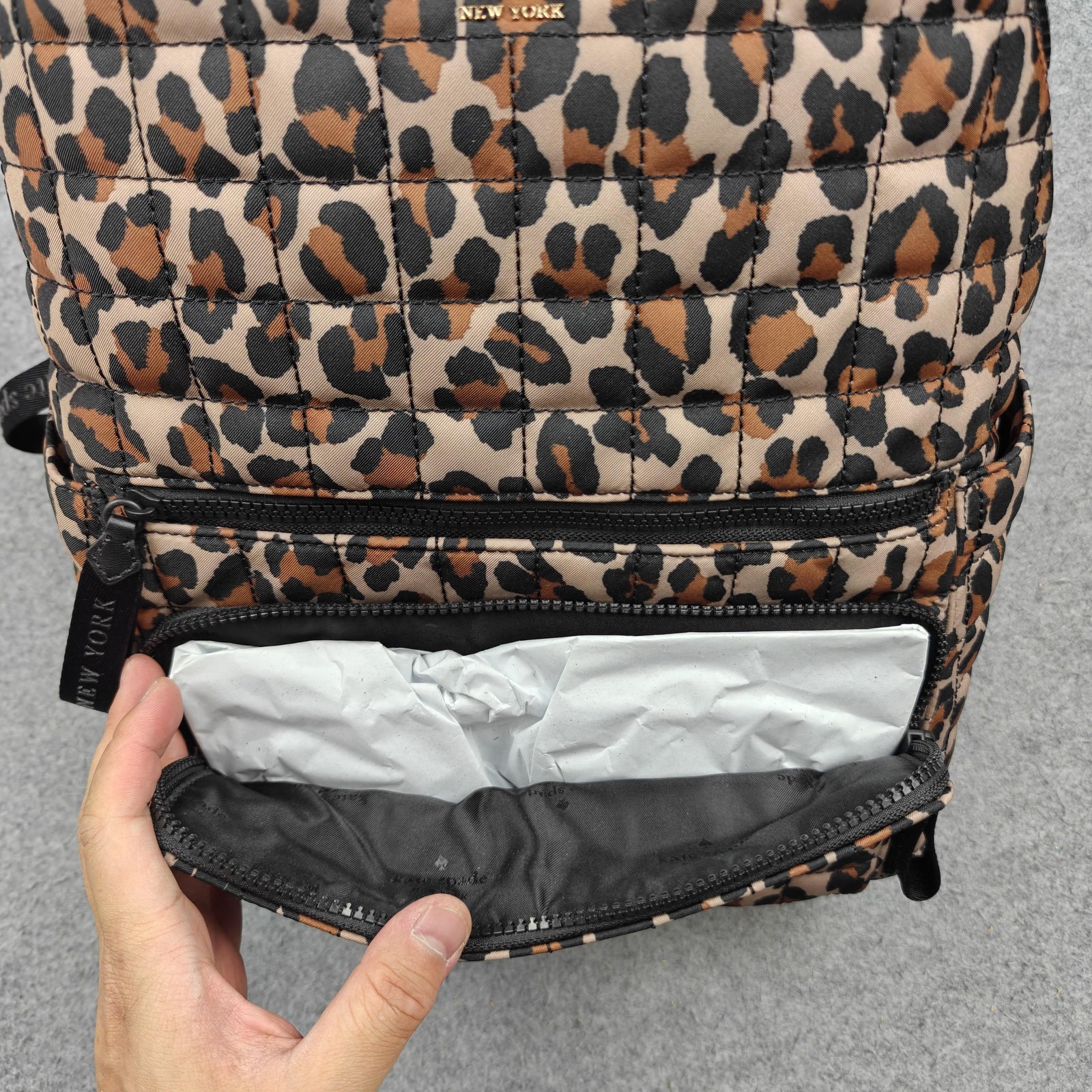 Kate Spade Backpack Womens Medium Brown Leopard Print Nylon Quilted Zip Camden
