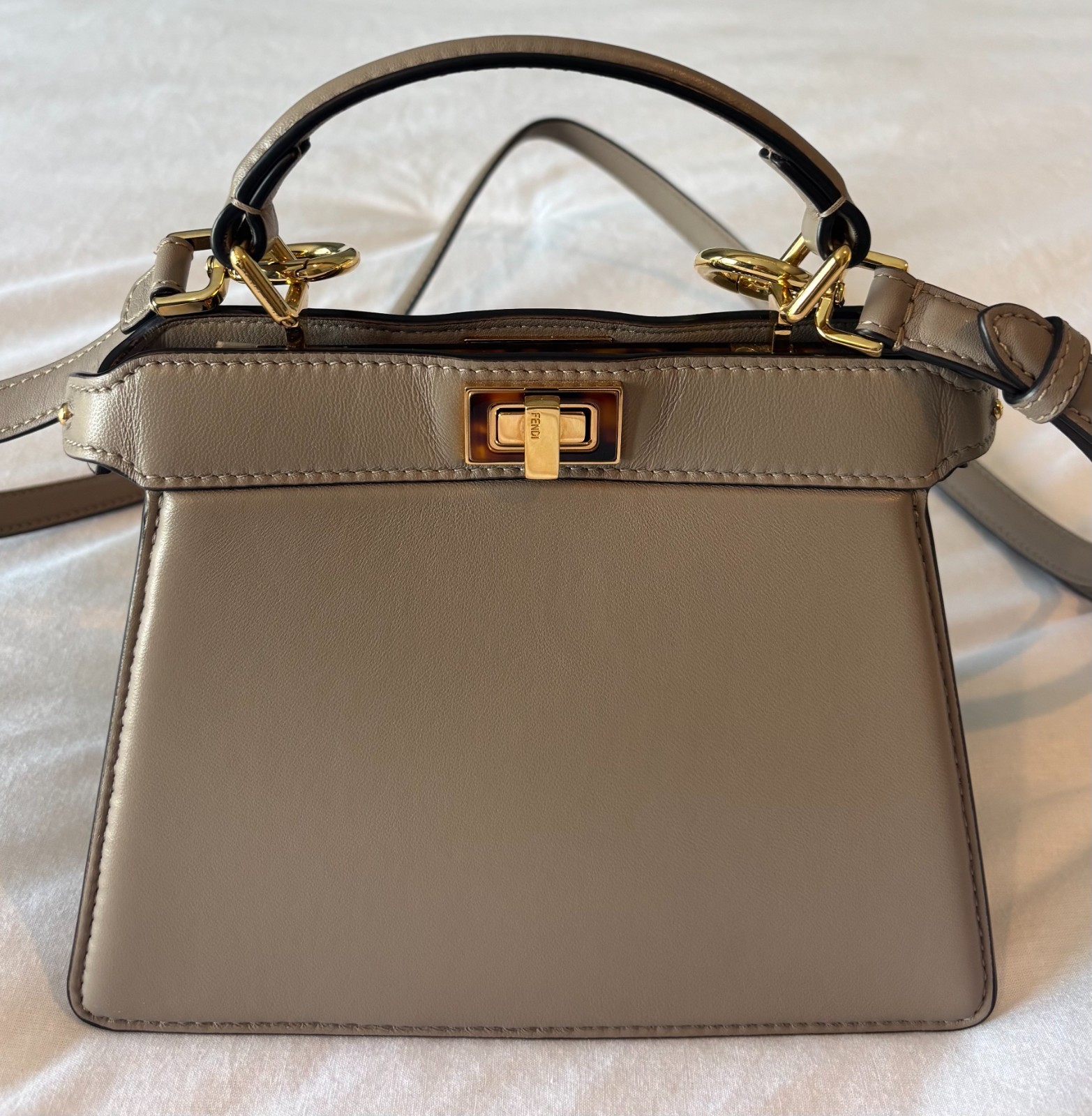 FENDI Peekaboo ISeeU Petite Tortora Gray Nappa Full Set EXCELLENT + Fendi Twilly