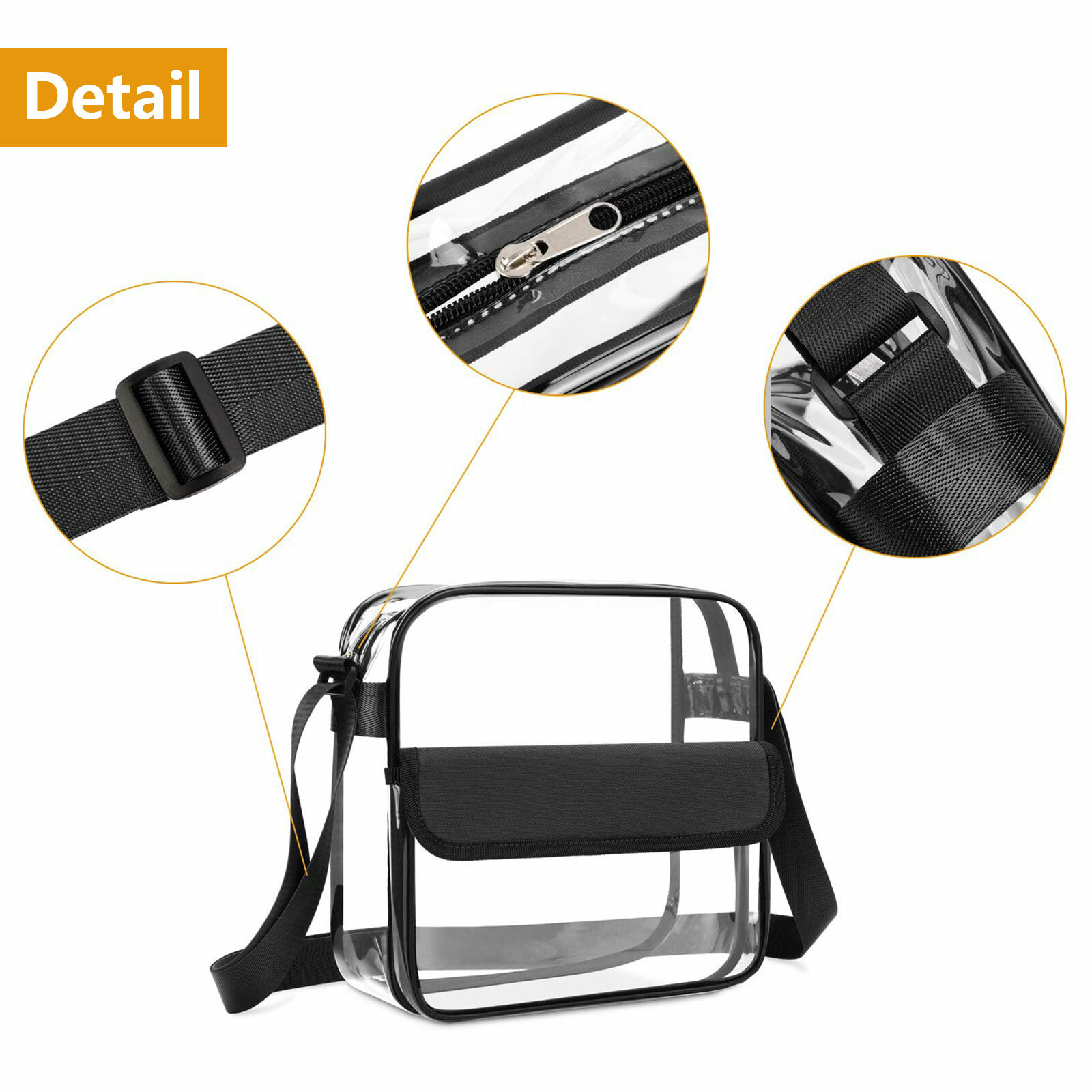 Clear Transparent Tote Bag PVC w/Zipper Stadium Approved Handbag Purse Crossbody