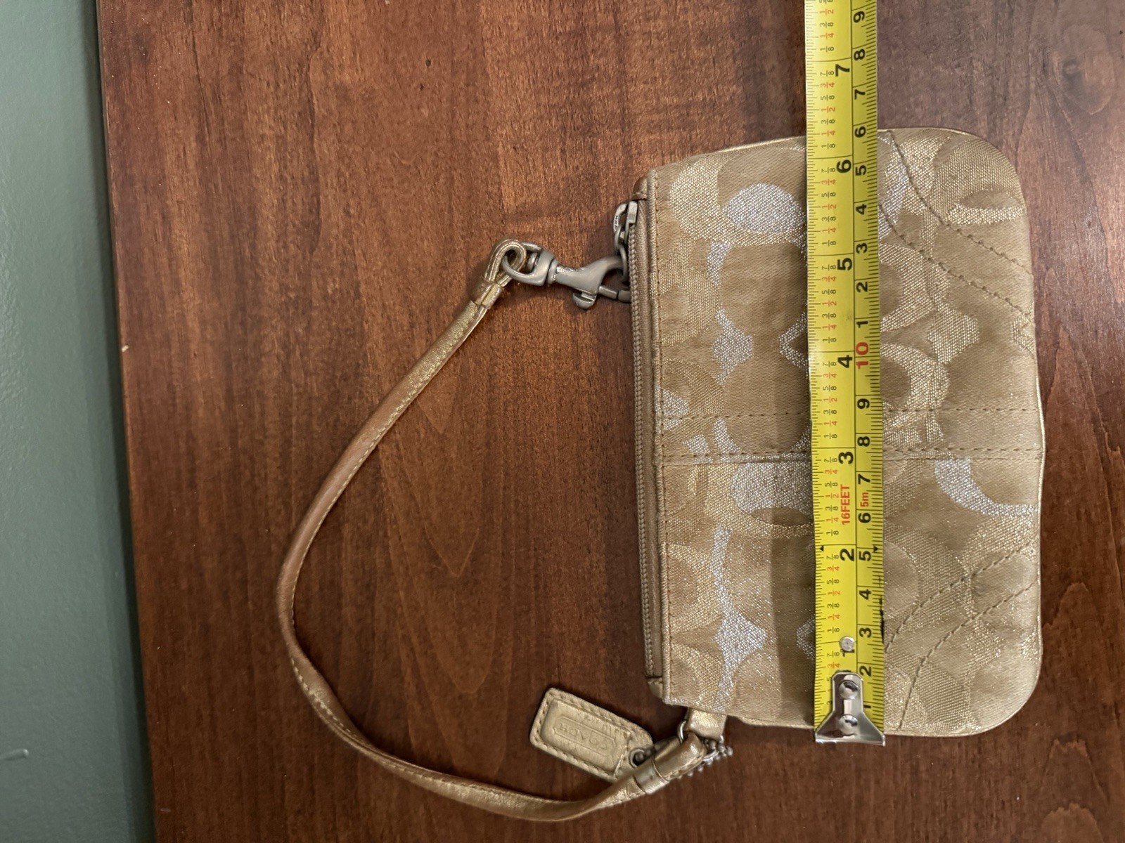 Coach Wristlet Metallic Gold & Silver Monogram Logo Mini Zipper Pouch 4in x 6in