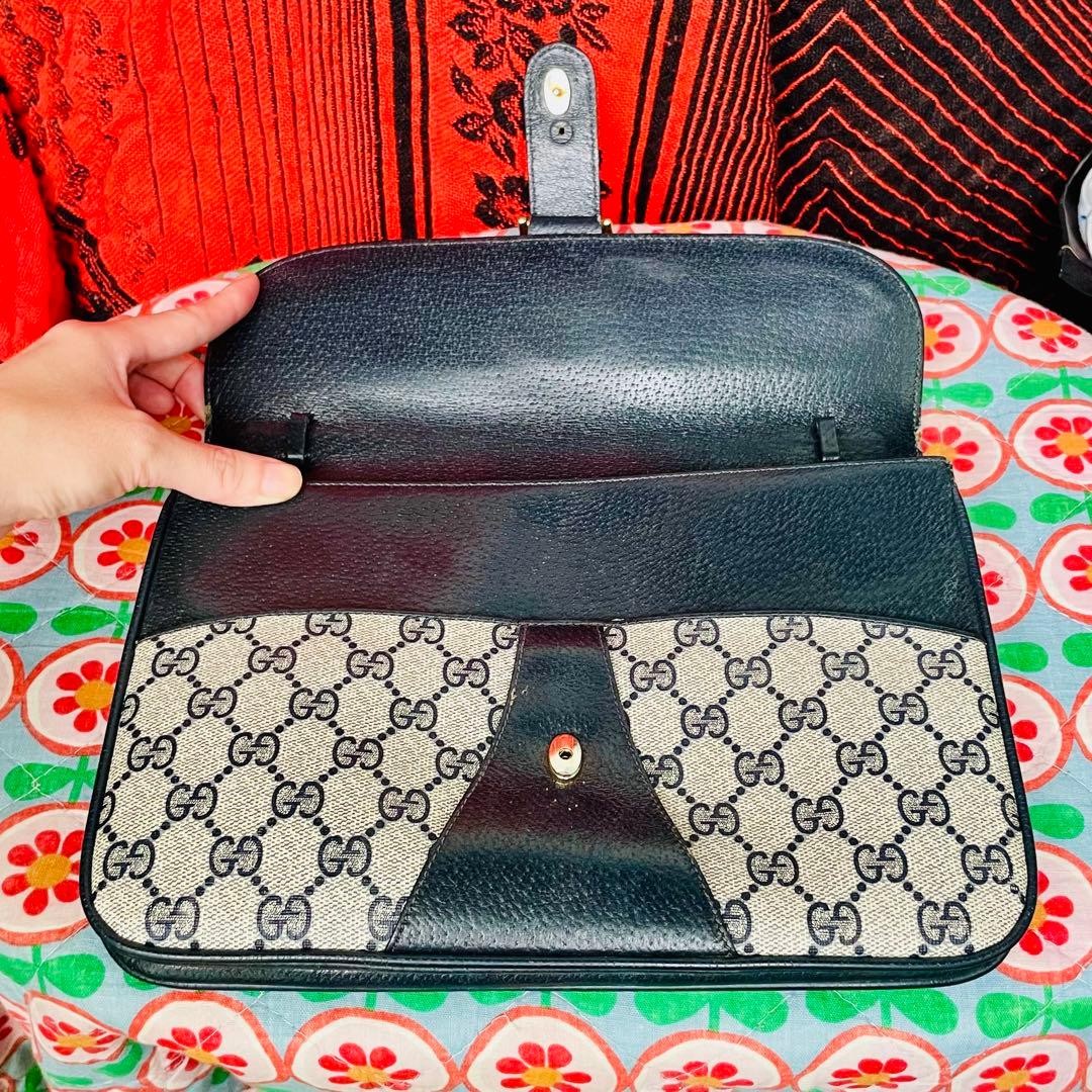 GUCCI PVC Interlocking Shoulder Bag Navy Women Auth 8.07 x 10.62 x 0.78inch