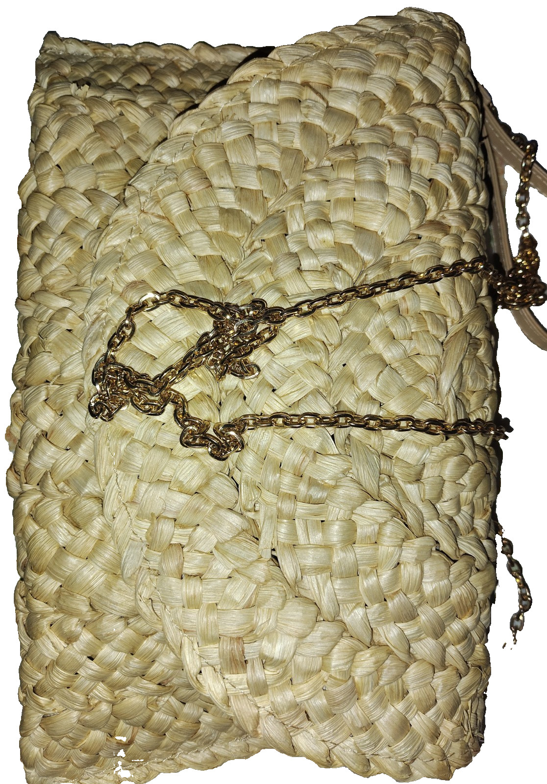 Straw purses with gold chain strap