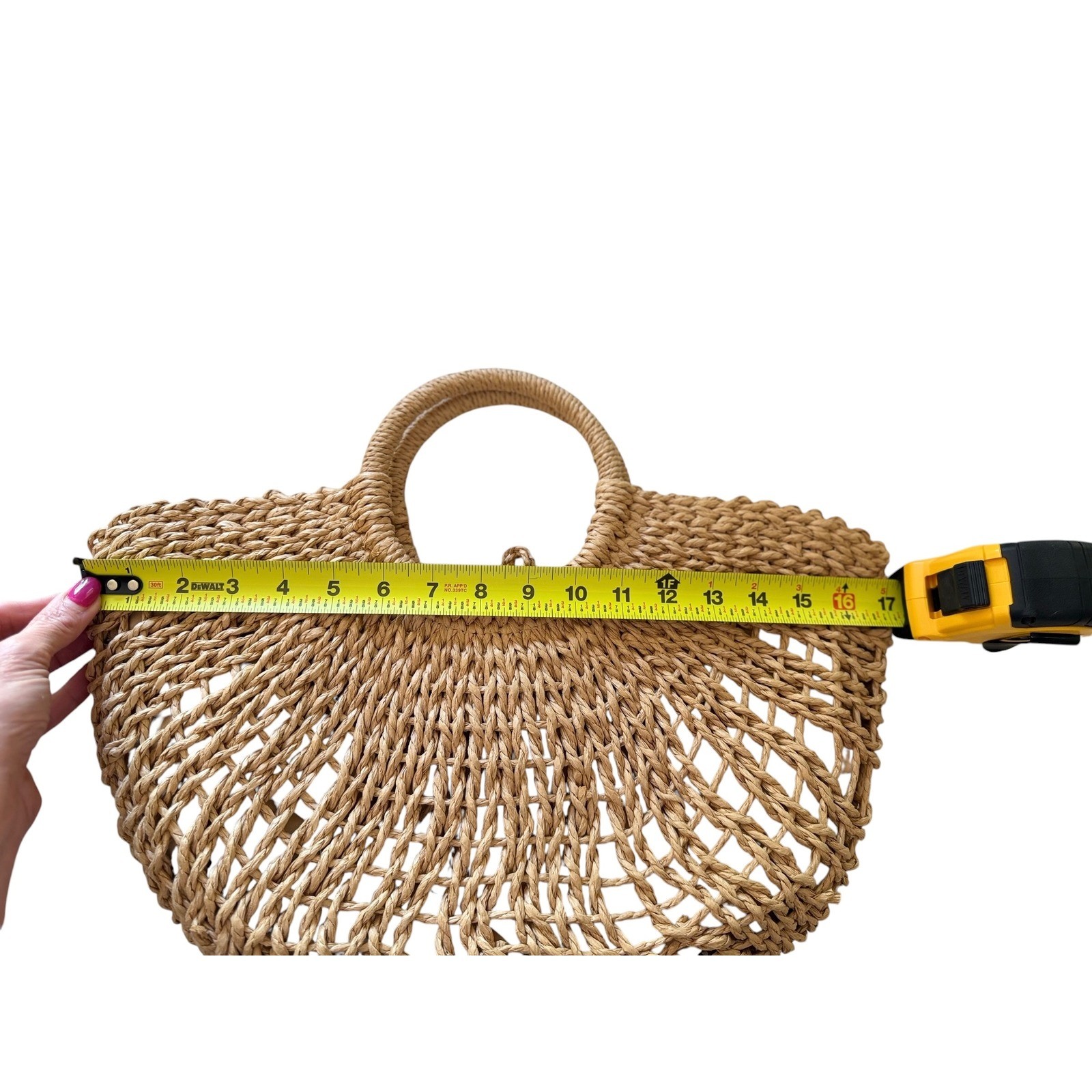 Womens Natural Straw Woven Handbag Semi Circle Tote Beach Bag Tan Open Weave