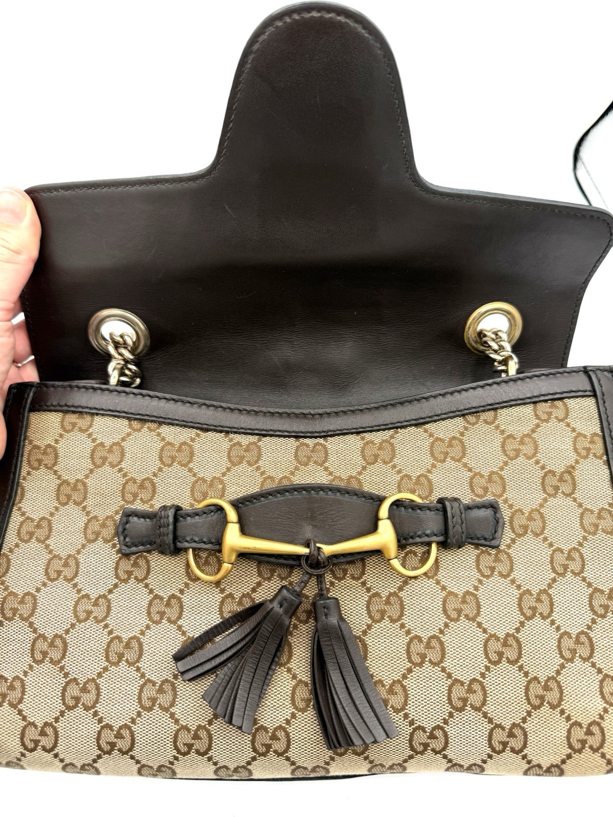 Gucci Brown GG Canvas and Leather Emily Bag