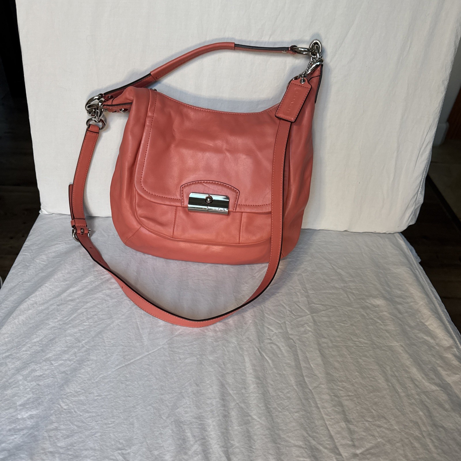 COACH Kristin Leather Hobo Shoulder Bag Coral Pink Rose F22306 NWOT – Pristine