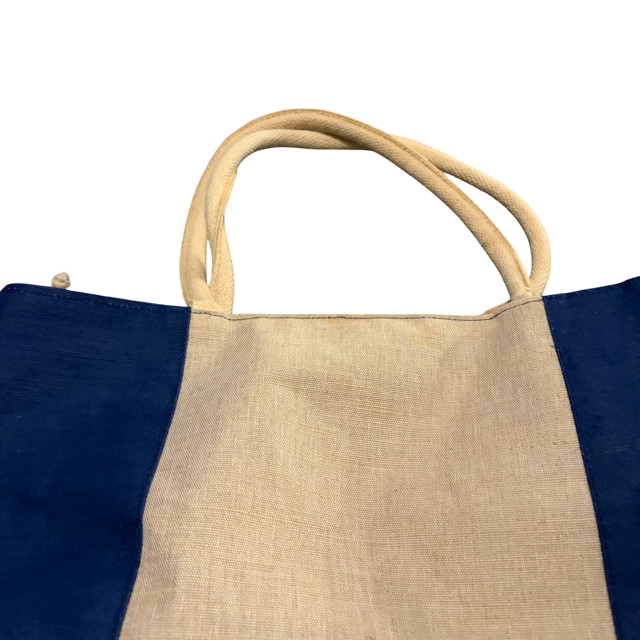 Von Maur Canvas Tote Bag Blue & Tan Shopper Beach Travel Carryall