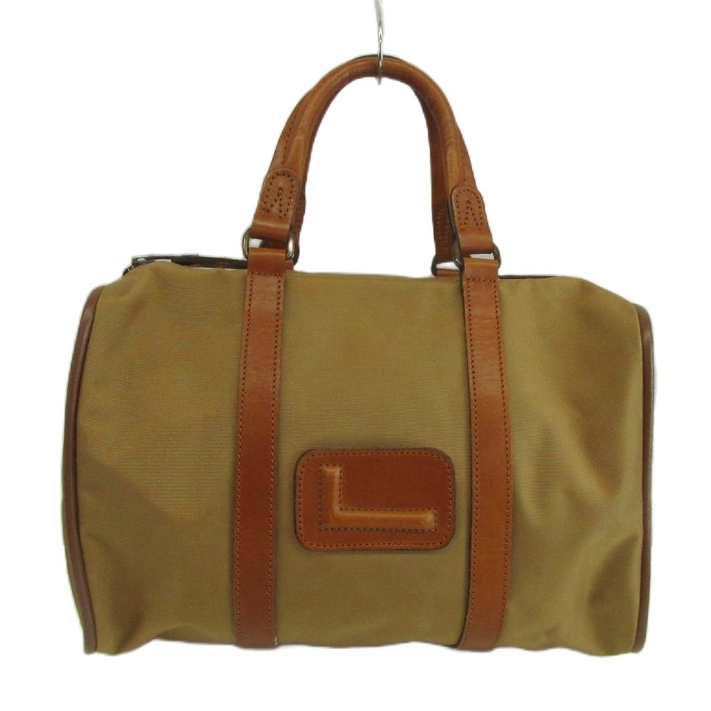 LANCEL Boston Bag Ladies Nylon Leather Brown AB Condition 19cm x 28.5cm