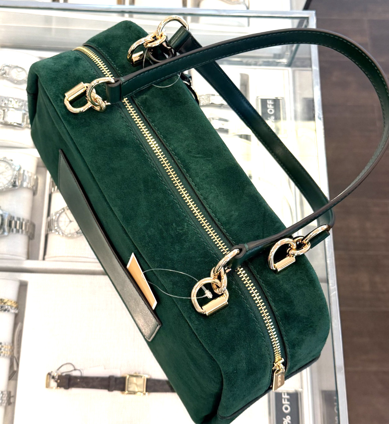 Michael Kors Cecily Medium Shoulder Purse Bag Suede Leather Moss