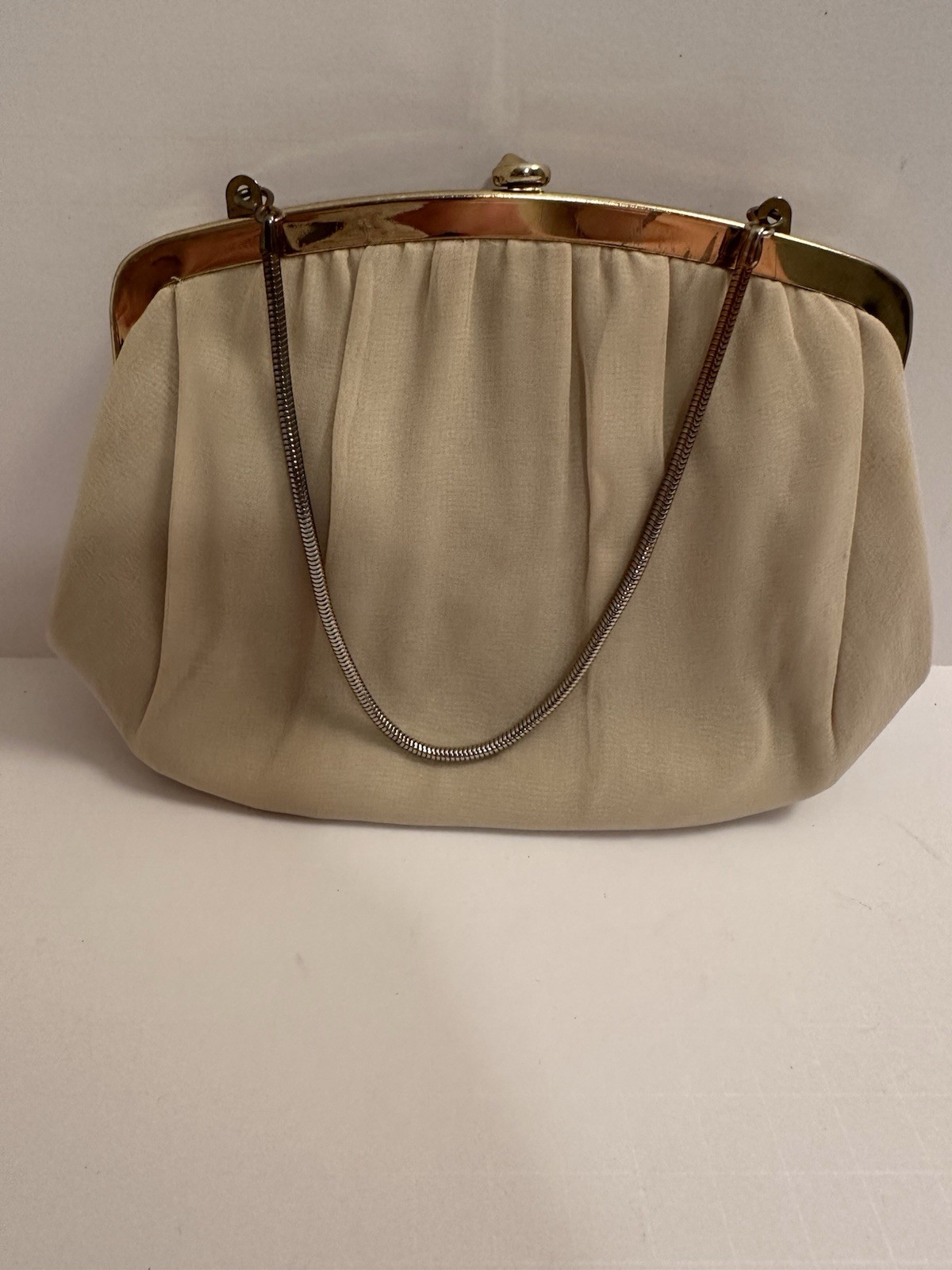 Vintage Ande Clutch Purse Cream Evening Bag w Hidden Chain 1960s
