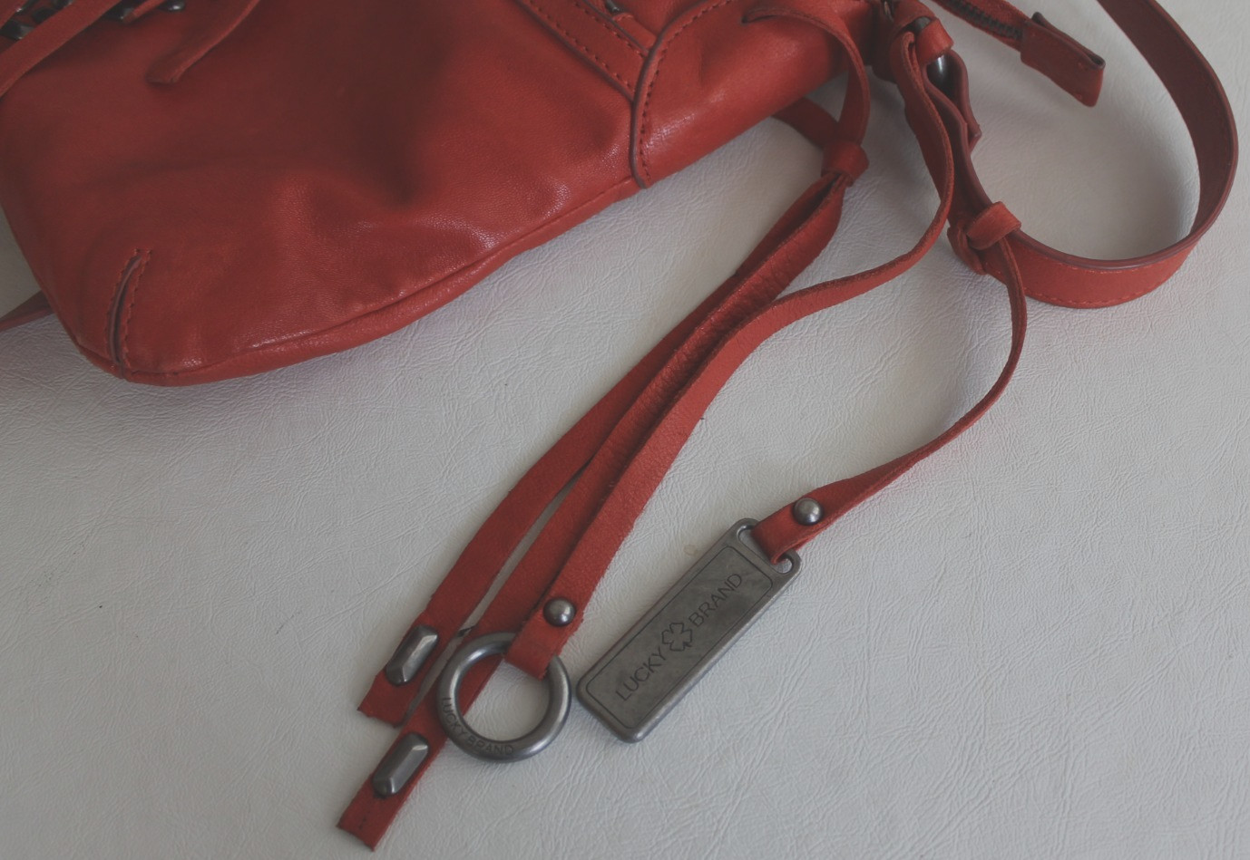 Vtg Y2k Lucky Brand Crossbody Red Leather Bag Herringbone Studs