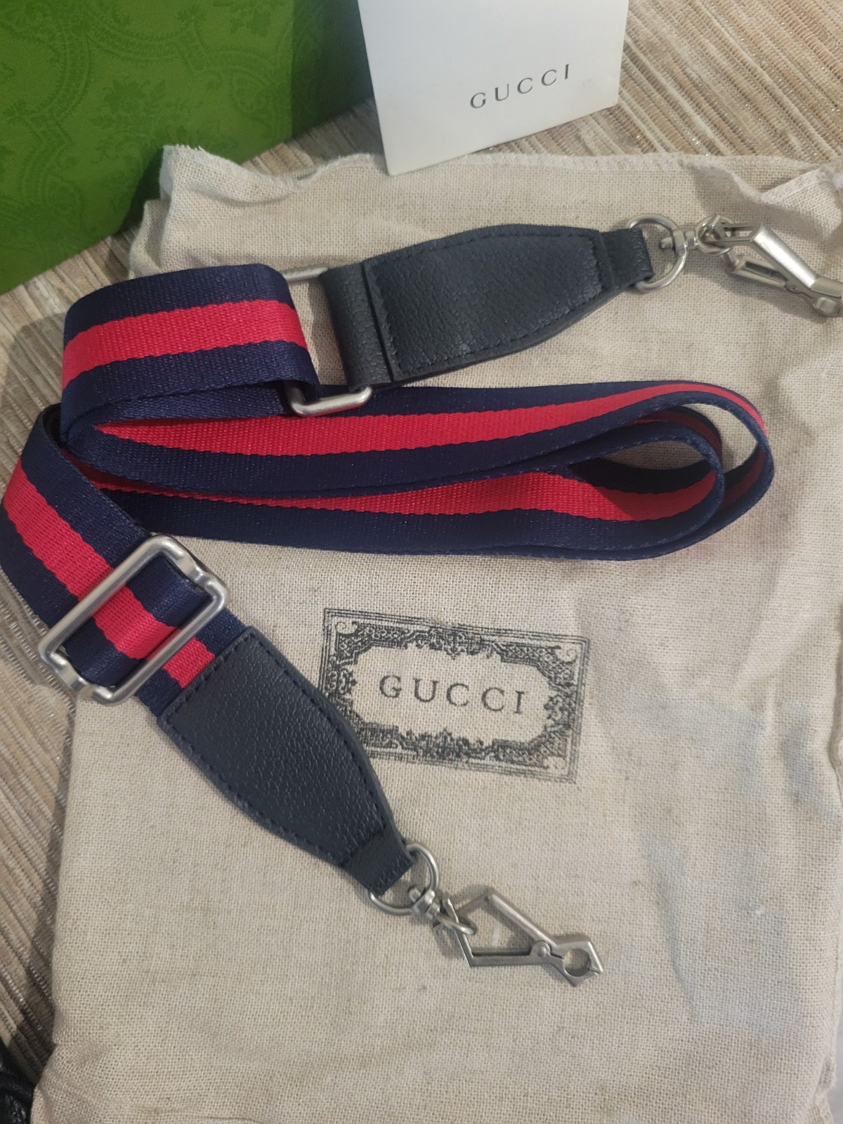 Gucci GG Monogram Shoulder Bag Top Handle Zip w/ Detachable Red/Blue Strap