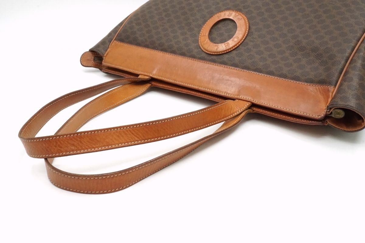 CELINE Vintage Macadam Tote Semi Shoulder Handbag PVC Leather Brown 7078h