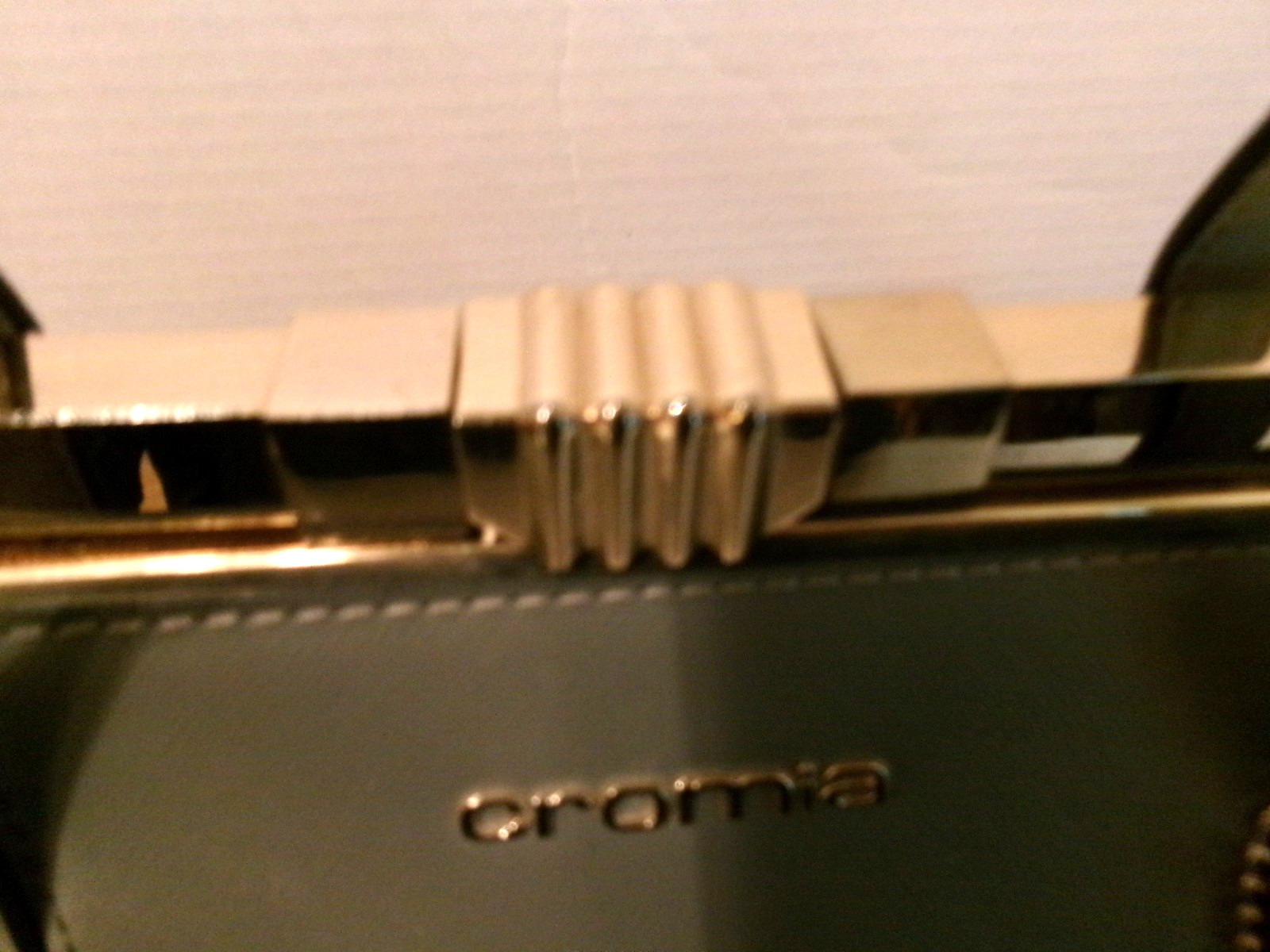Cromia Leather Colorblock Top Handle Bag Ivory Gray Black Gold Hardware Clasp