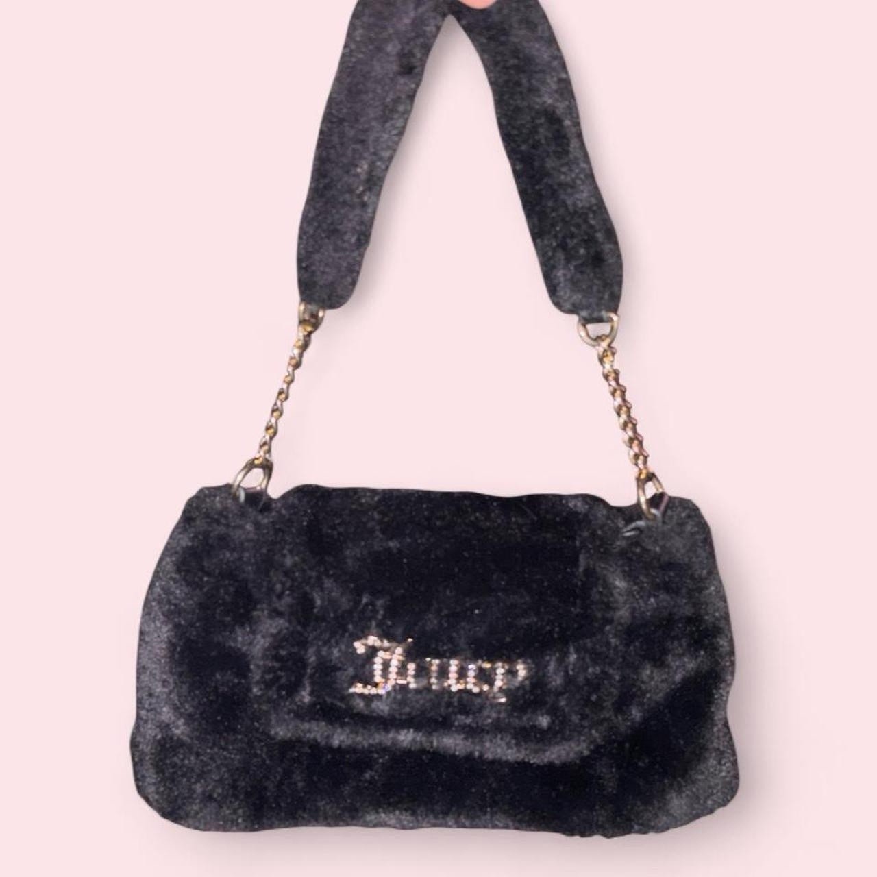 Juicy Couture Black Logo Shoulder Bag Gold Chain Strap, Lined Pockets