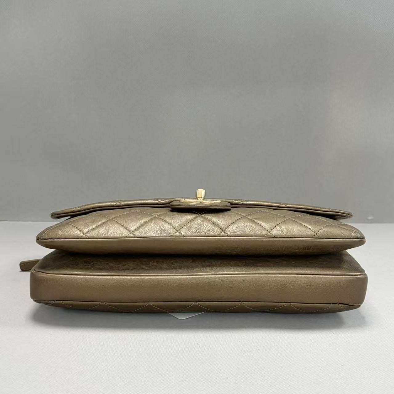 Chanel Jumbo Flap Shoulder Bag Bronze Metallic Lambskin Gold‑Tone Hardware Auth