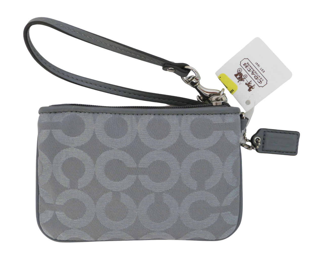 New NWT Coach Signature Madison Silver Gray Signature Lurex & Leather Wristlet