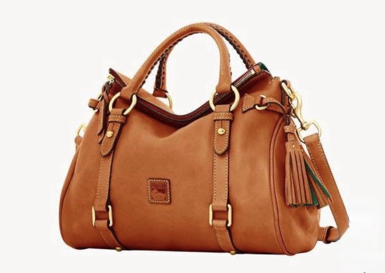 Dooney & Bourke Florentine Natural Satchel, Zip Tassel, Strap, Gold, Pockets