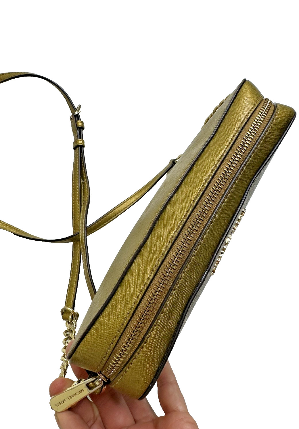 Michael Kors Jet Set Old Gold Crossbody purse Chain Metallic