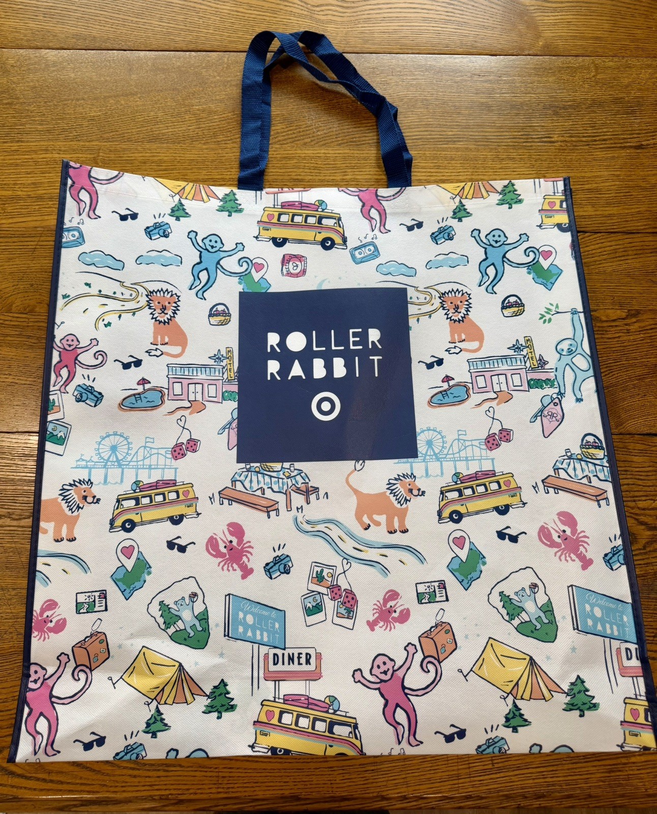 HUGE Roller Rabbit Target Exclusive Shopping Tote Bag 24”x24” Roadtrip