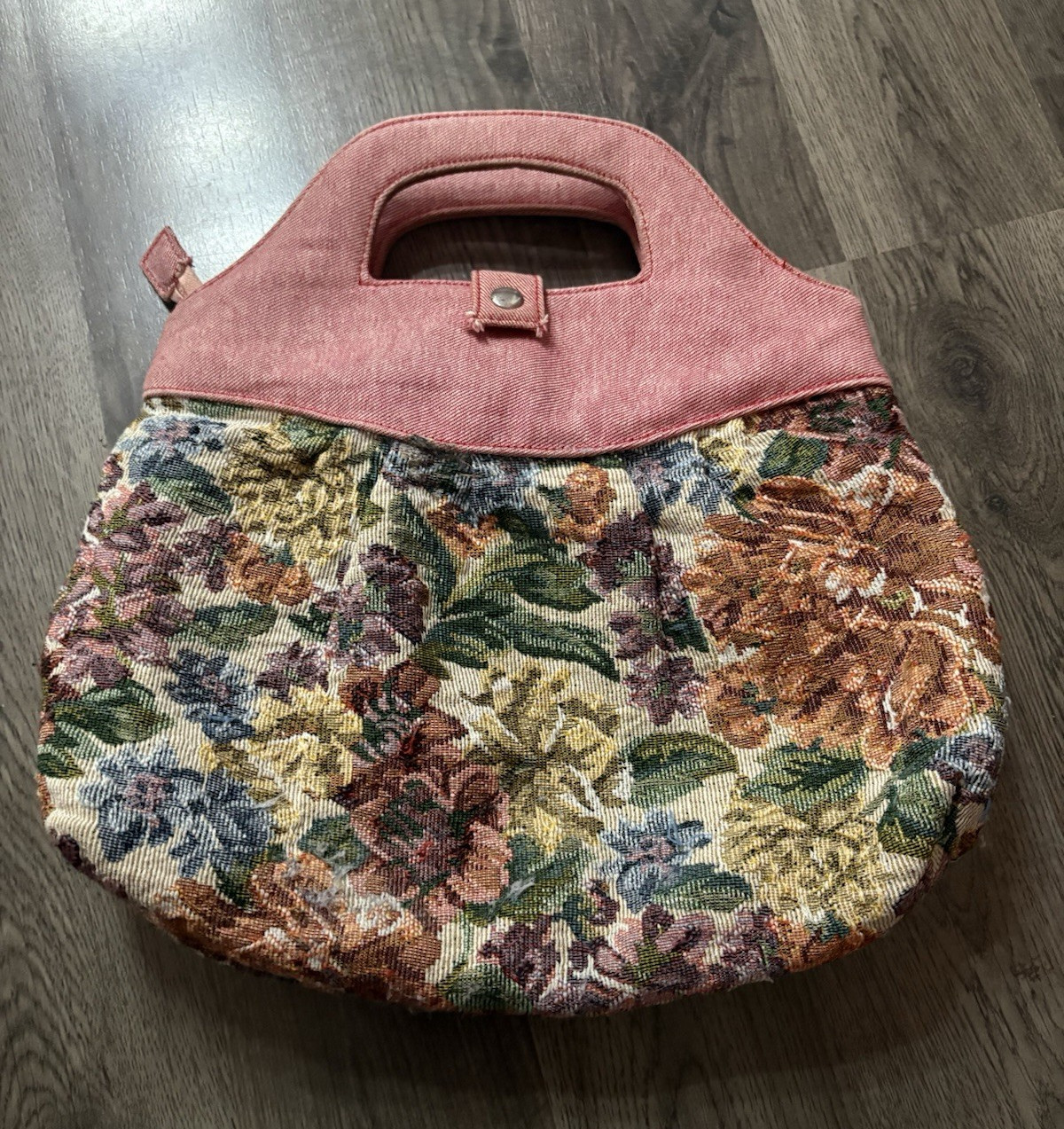 M.e.m.o Floral Pink Multicolor Top Handle Handbag Purse w/ Button Accent