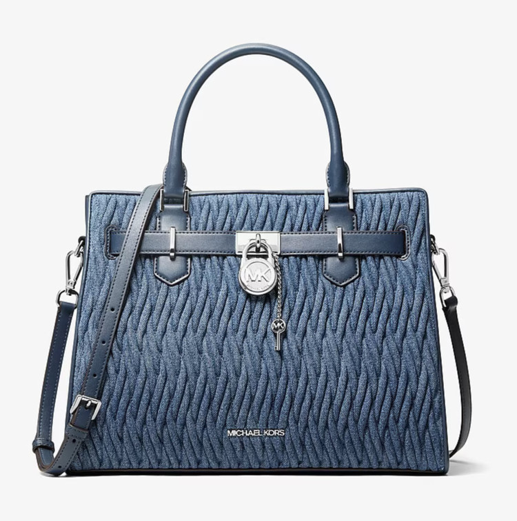 Michael Kors Hamilton Medium Matelassé Denim Satchel Bag Denim Blue