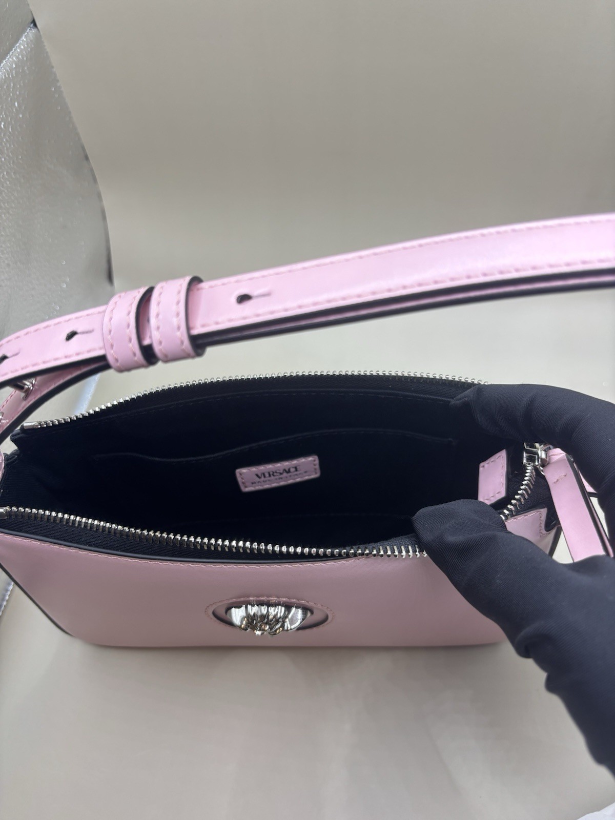 Versace La Medusa Shoulder Bag Calf Leather Purse Pink Authentic $1300