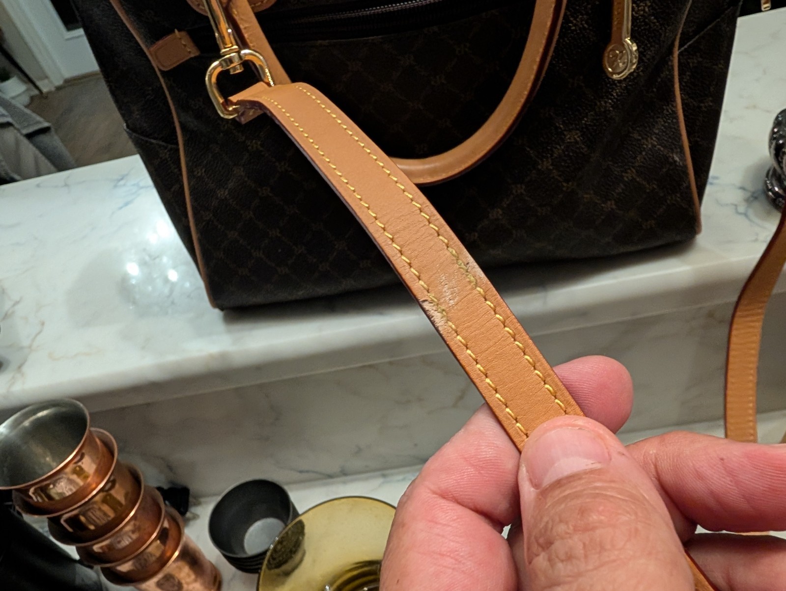 Rioni Moda Italia Signature Monogram Satchel Crossbody Bag Brow
