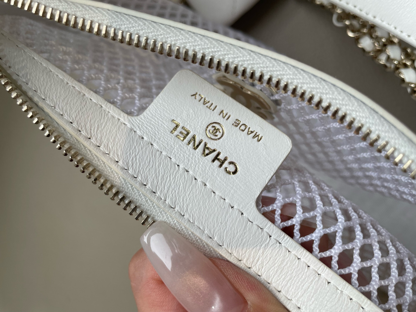 Chanel Chain Clutch, Glossy Tulle Mesh Lambskin (15 × 22 × 6) cm