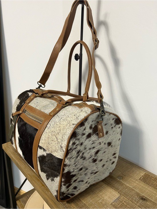 Myra Bag Cowhide Leather Mini Weekender Duffel Bag Western Overnight Boho Duffle