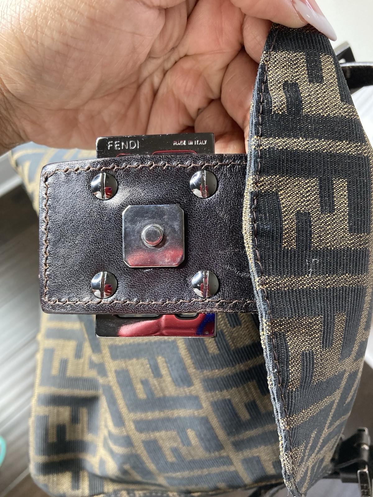 Fendi Zucca FF Monogram Shoulder Bag Brown/Black Detachable Strap Pockets