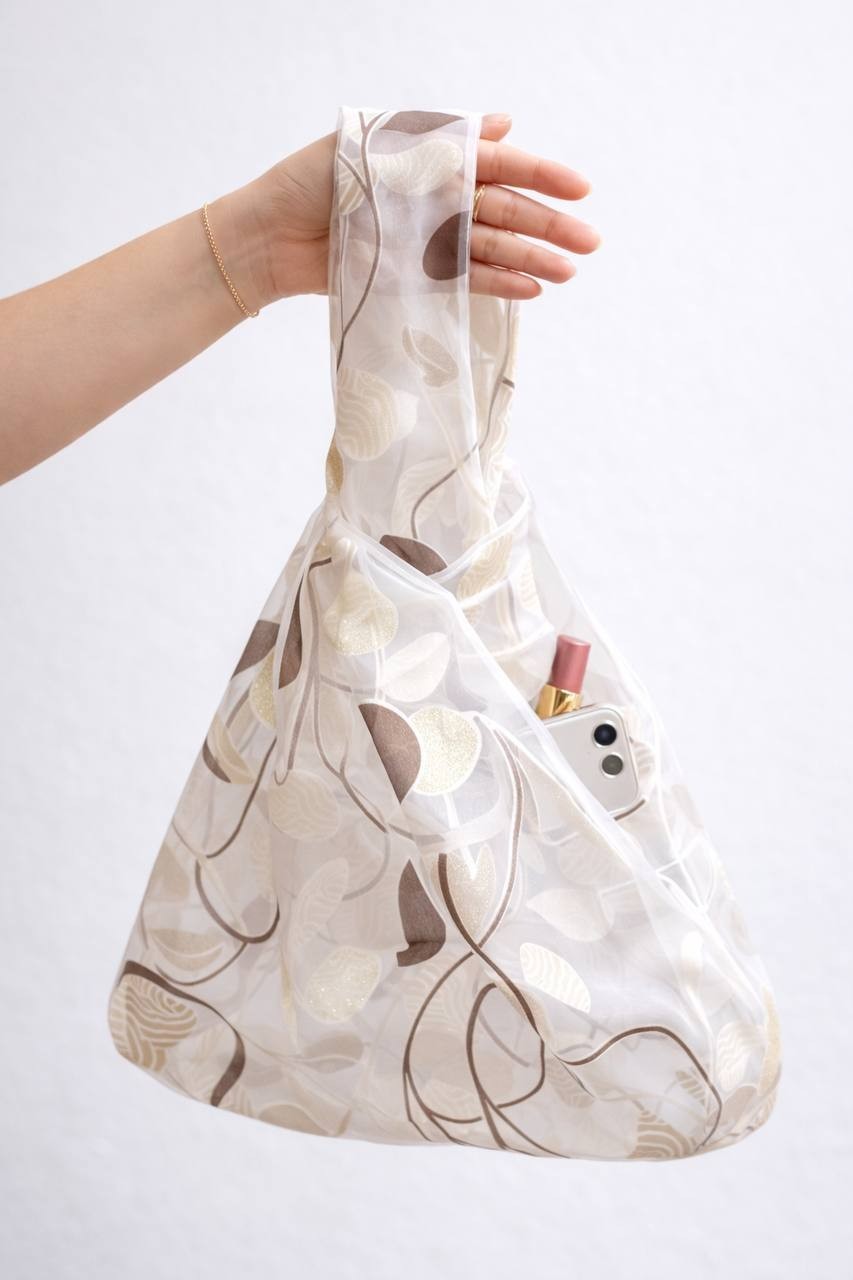 Transparent Organza Knot Bag Women Sheer Fashion Tote Minimalist 33cm