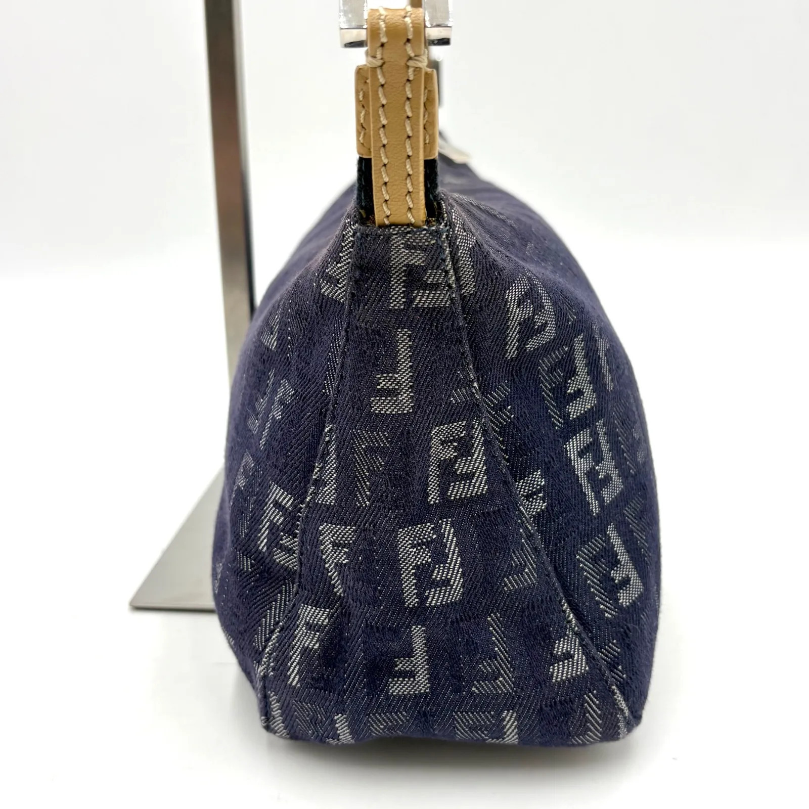 Auth Fendi Zucchino pattern Denim Accessory pouch one shoulder bag 8BR267 2Y6088