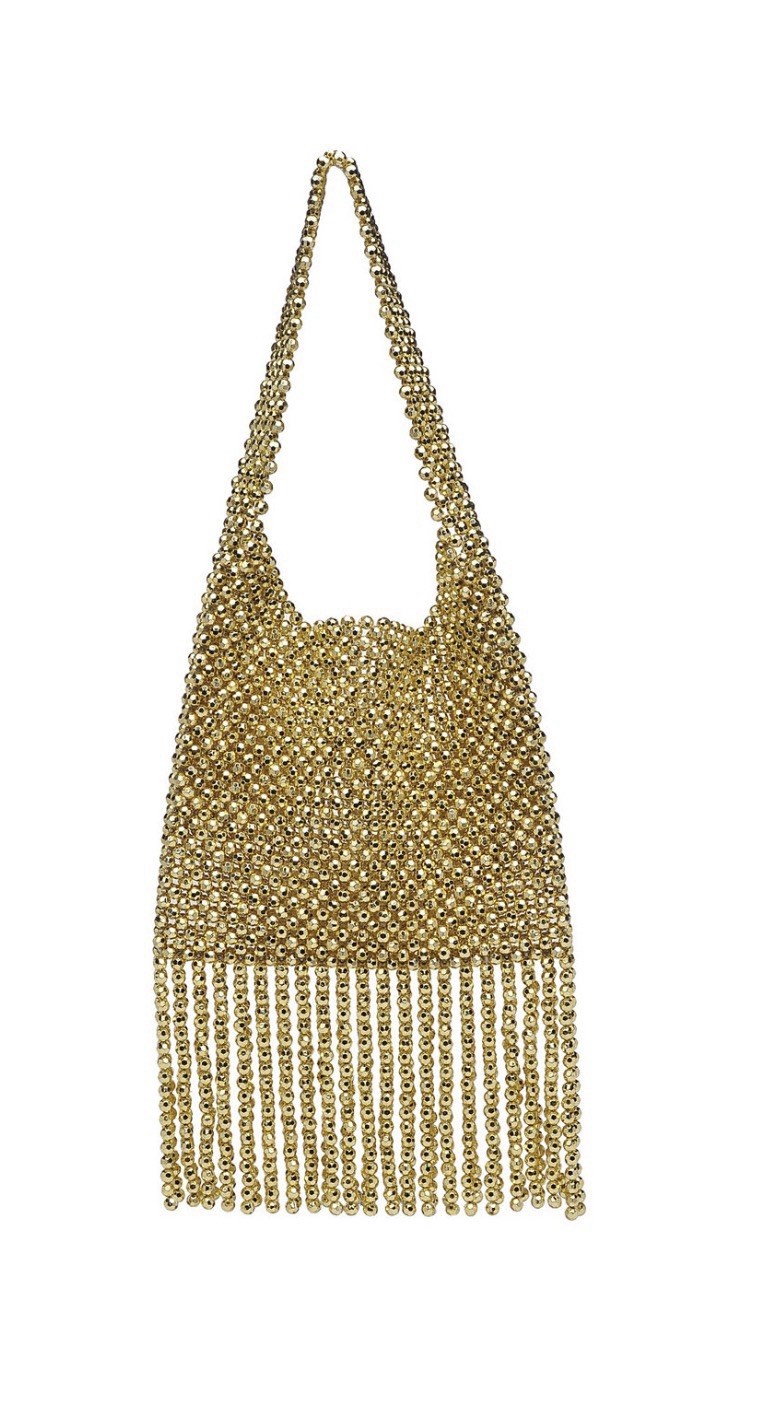 Moda Luxe Gold Rhinestone Fringe Shoulder Bag Crystal Mesh NWT Evening Glam
