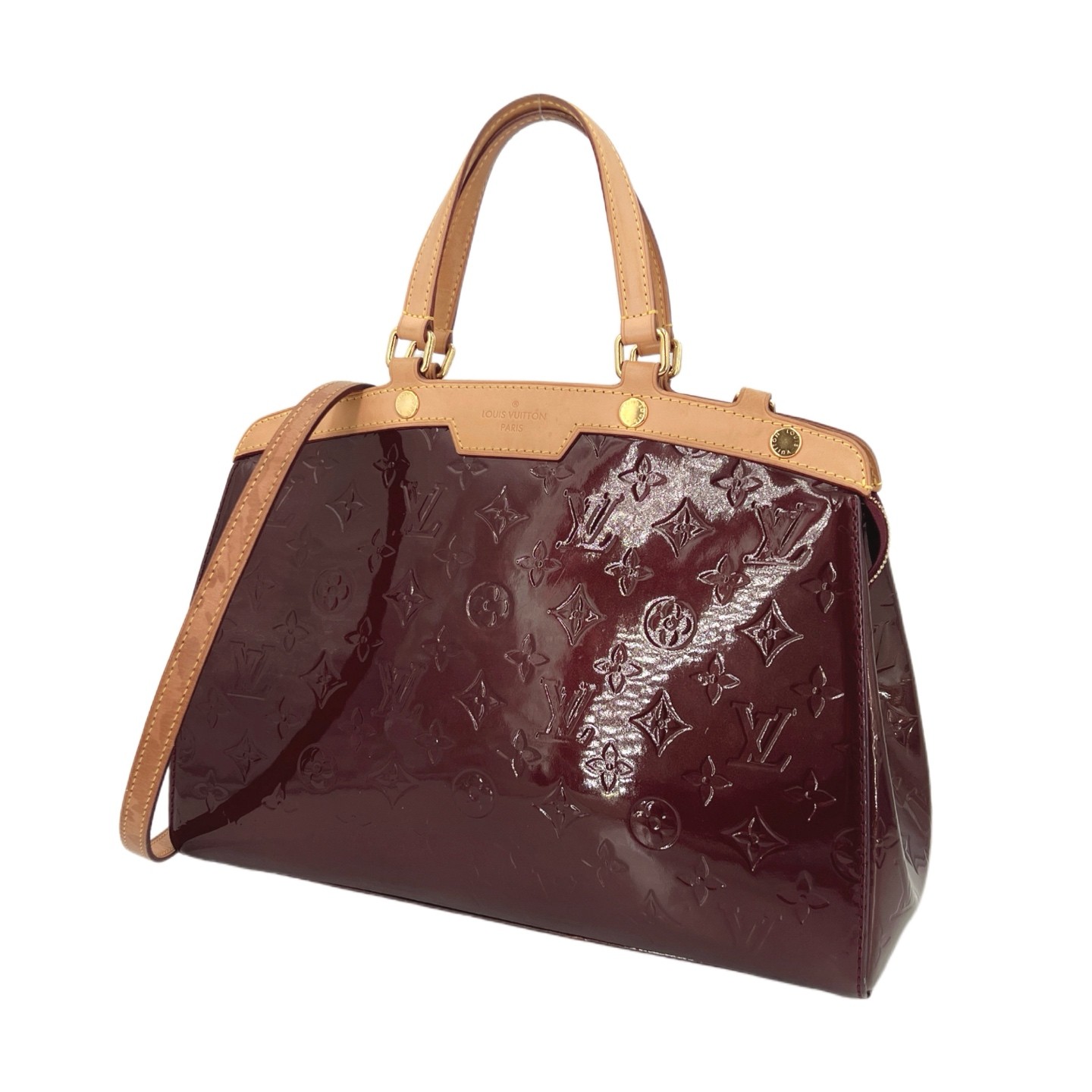 LV Monogram Vernis Normal Cherry Red Patent Leather 2Way Bag US Ship