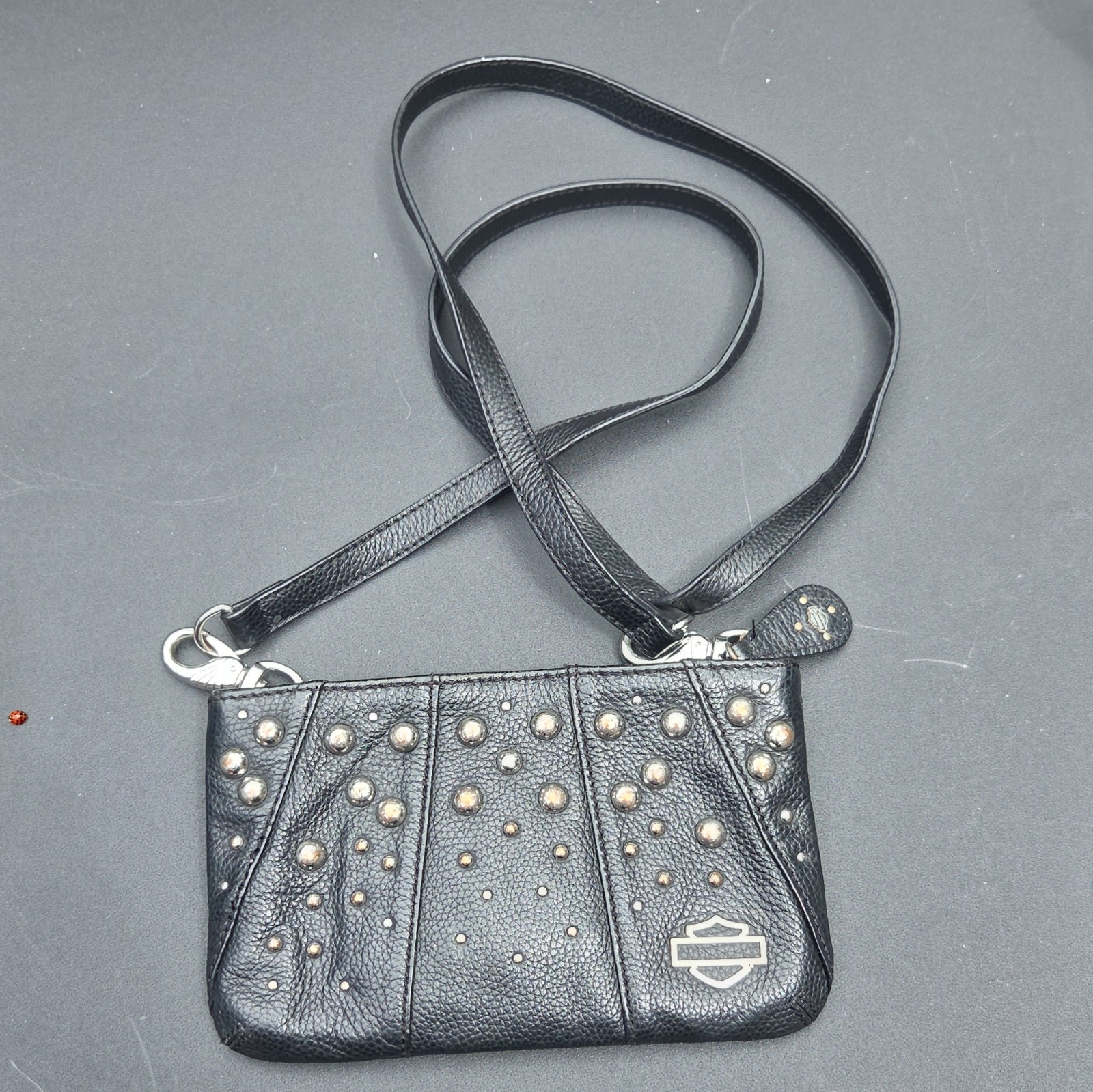 Harley-Davidson Black Studded Logo Crossbody Bag Zip Closure Silver Hardware