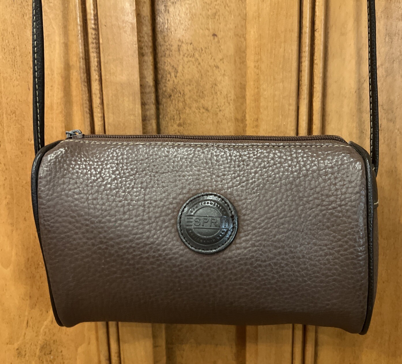 Vtg Esprit Purse Brown Faux Leather Pebbled Small Crossbody Or Shoulder Handbag