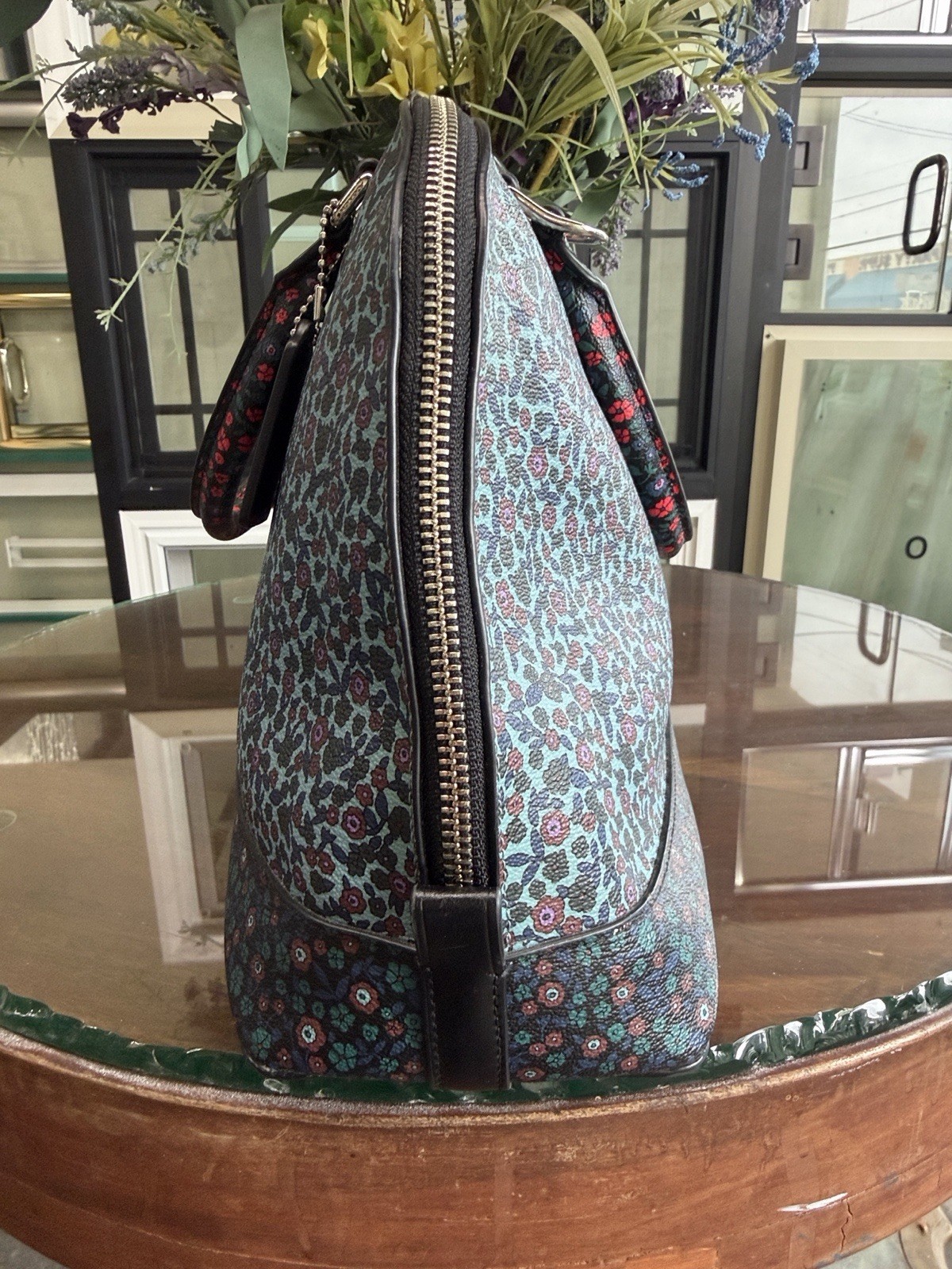 Coach Floral Dome Satchel Top Handle Zip w/ Detachable Crossbody Strap, Med