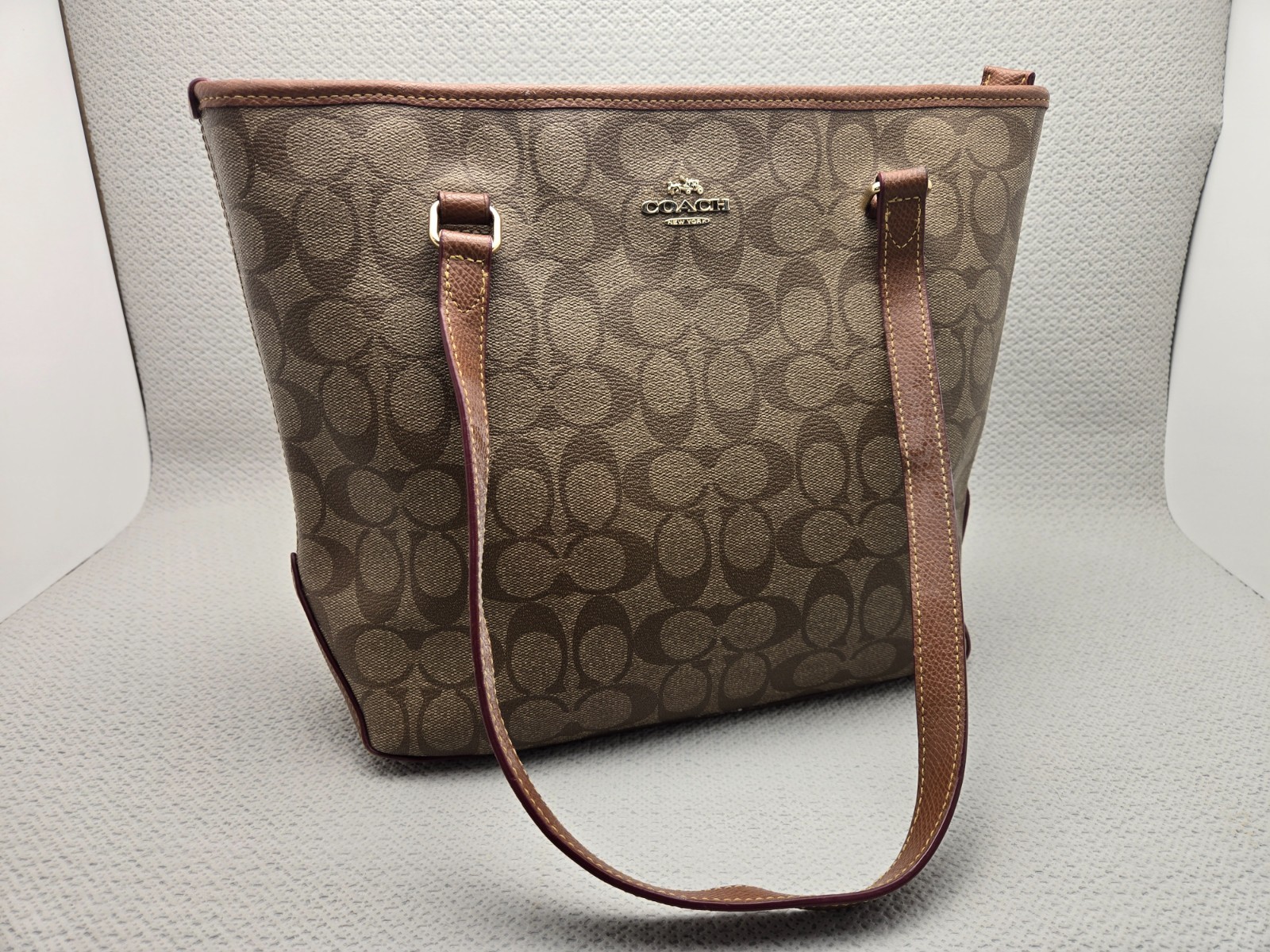 Coach Fiona Zip Tote Bag Purse Brown Leather F1677 F34603