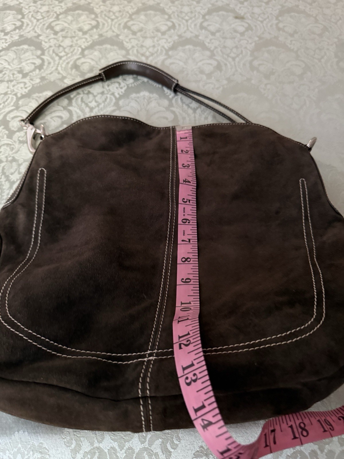 Italian Suede Leather Nero Bianco Mini Tote Brown Shoulder Bag Boho 1 Handle