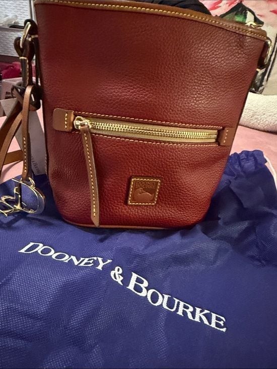 Dooney & Bourke Brick Red Pebble Leather Crossbody with Tan Trim